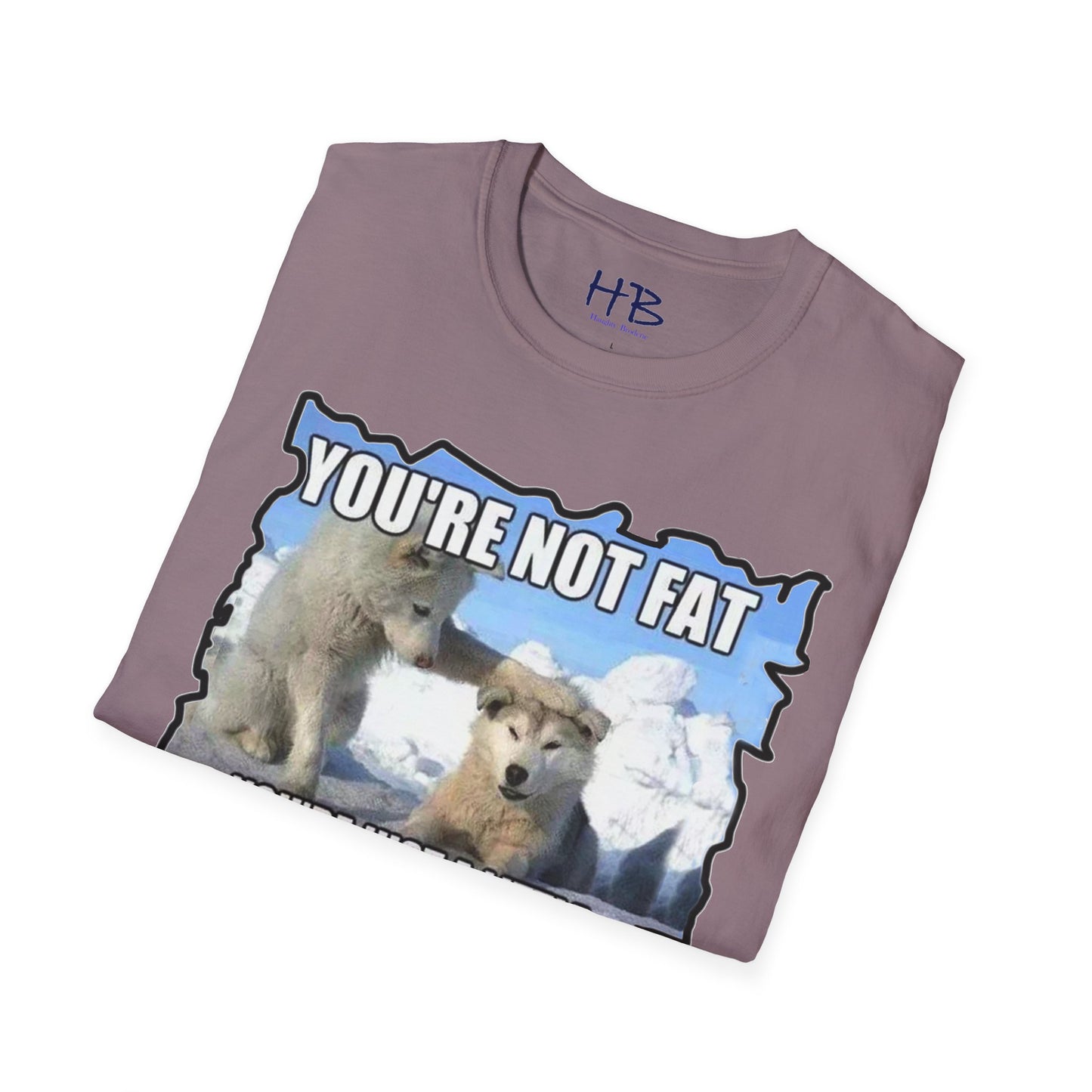 Two chubby husky dogs comforting each other about being husky