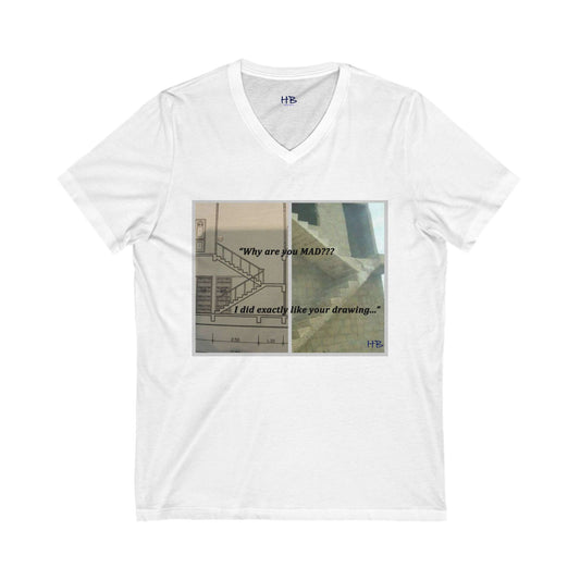 Comical Architectural Irony Stairs Sketch (Unisex Jersey Short Sleeve V-neck - Comfortable Everyday Wear)