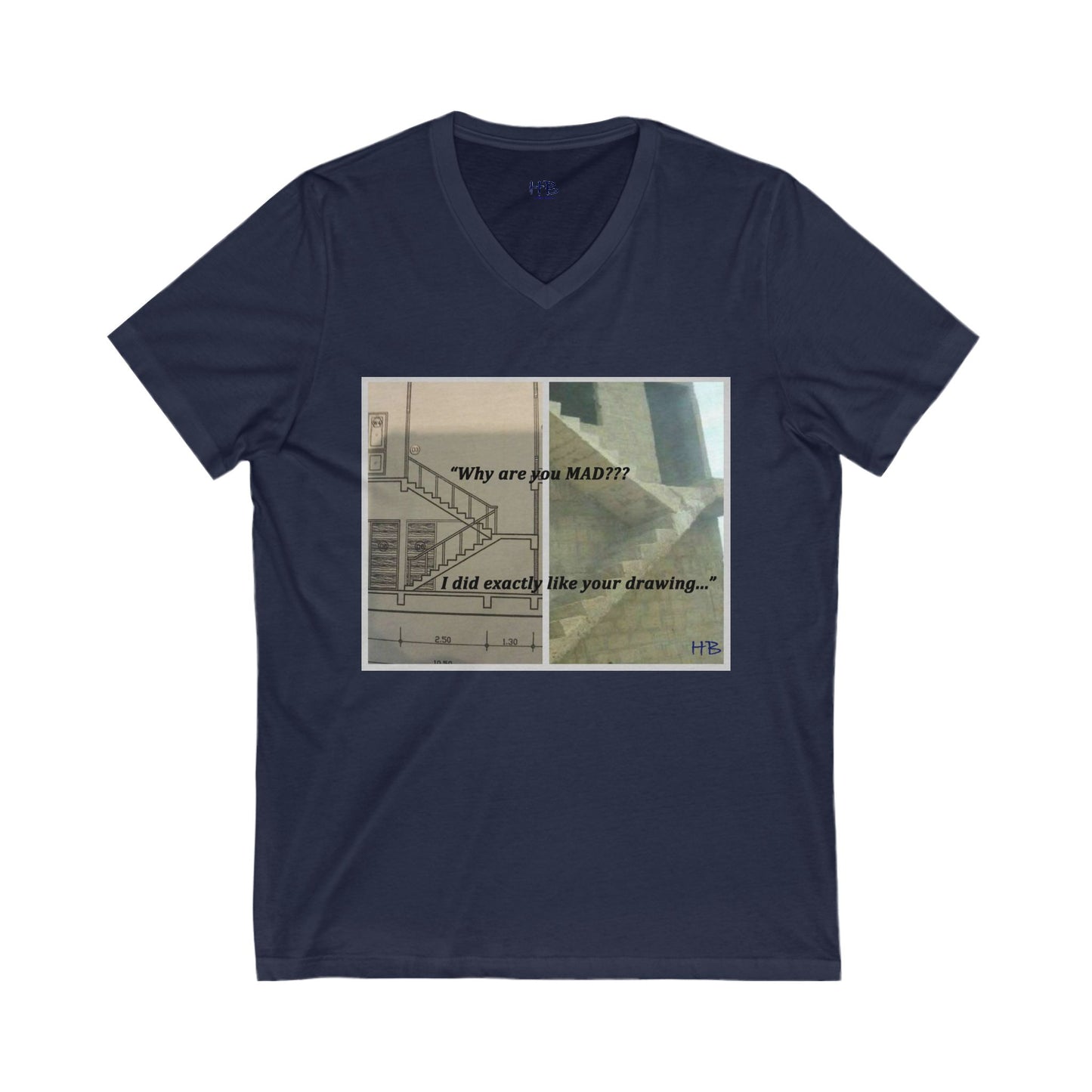 Comical Architectural Irony Stairs Sketch (Unisex Jersey Short Sleeve V-neck - Comfortable Everyday Wear)