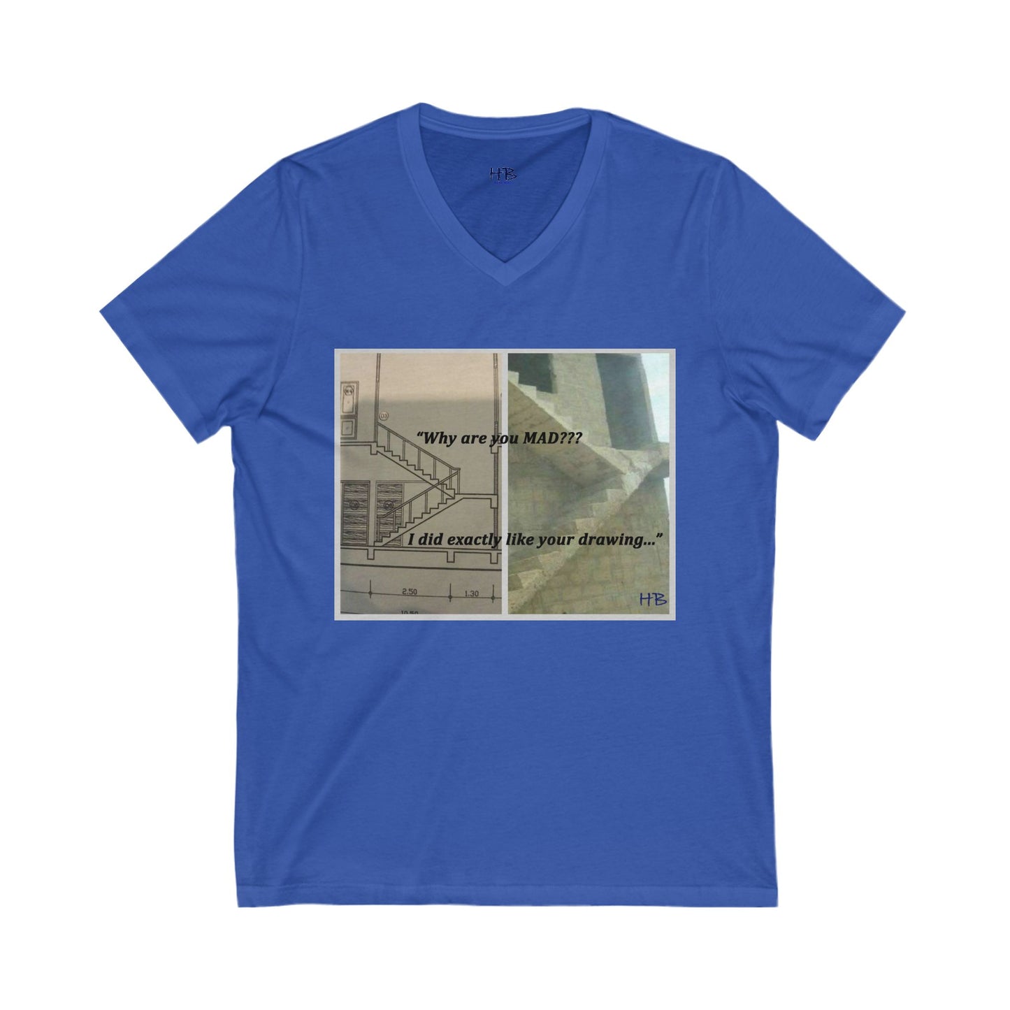 Comical Architectural Irony Stairs Sketch (Unisex Jersey Short Sleeve V-neck - Comfortable Everyday Wear)