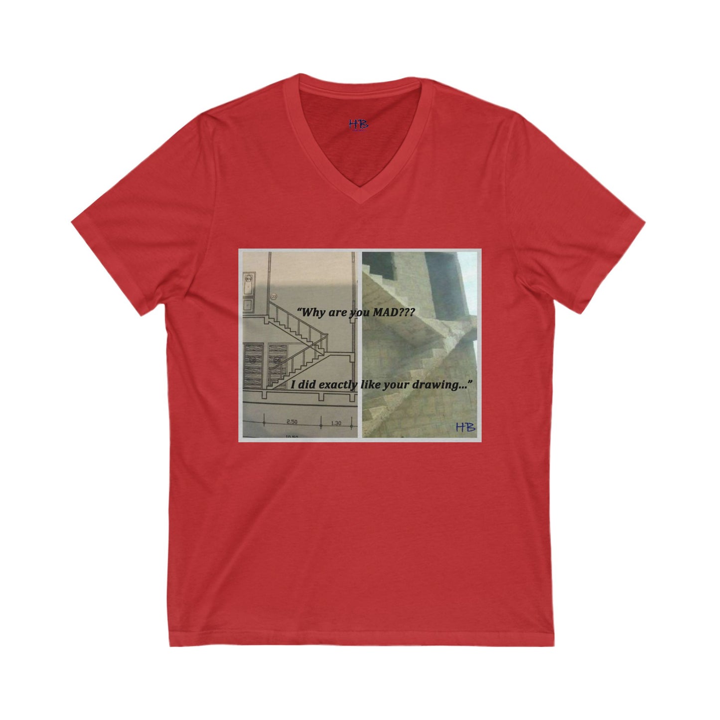 Comical Architectural Irony Stairs Sketch (Unisex Jersey Short Sleeve V-neck - Comfortable Everyday Wear)