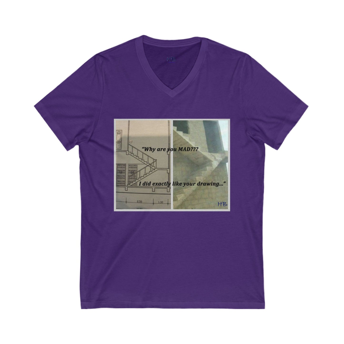 Comical Architectural Irony Stairs Sketch (Unisex Jersey Short Sleeve V-neck - Comfortable Everyday Wear)