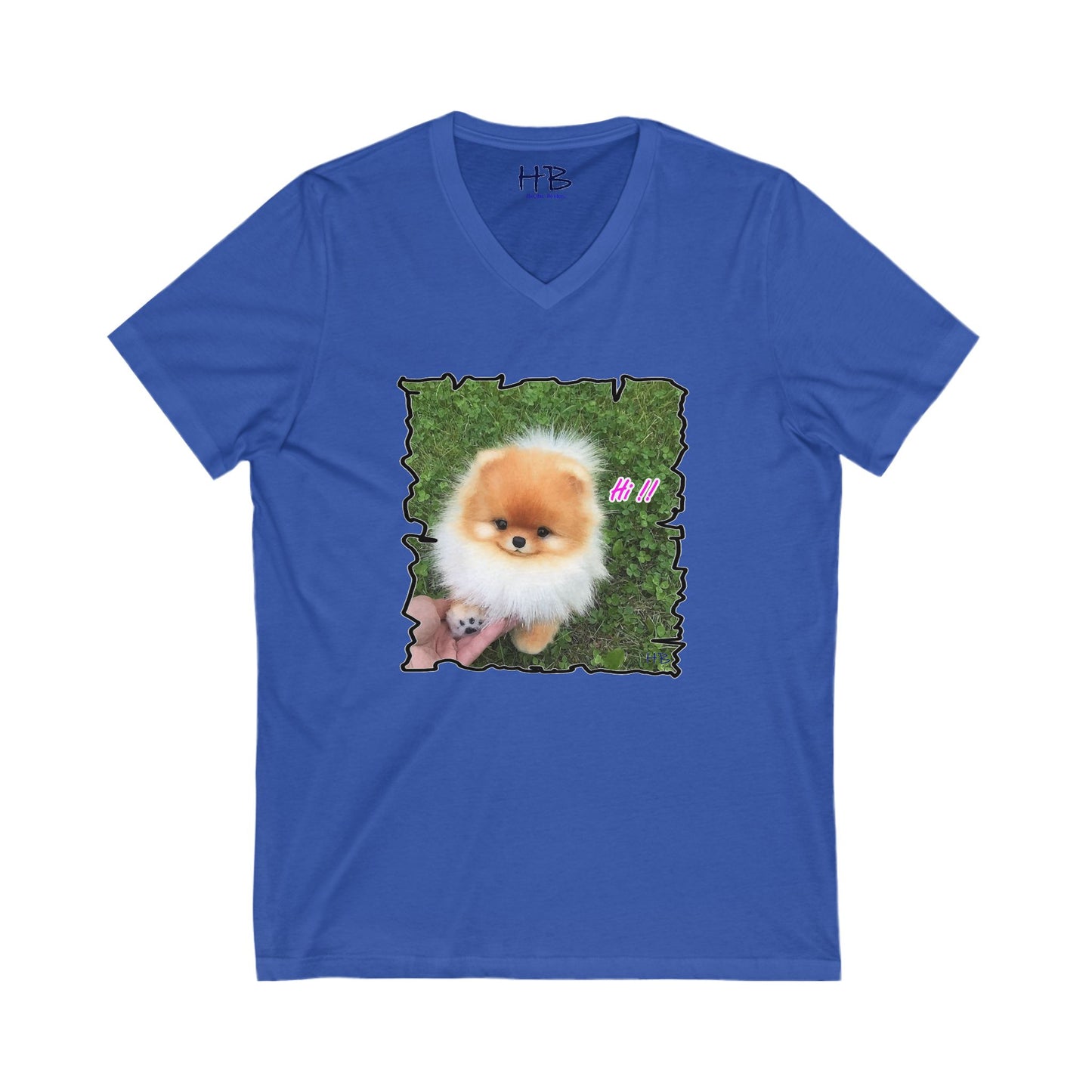 "Hi !!" Tiny adorable Bichon Maltese  (Unisex Jersey Short Sleeve V-neck - Comfortable Everyday Wear)