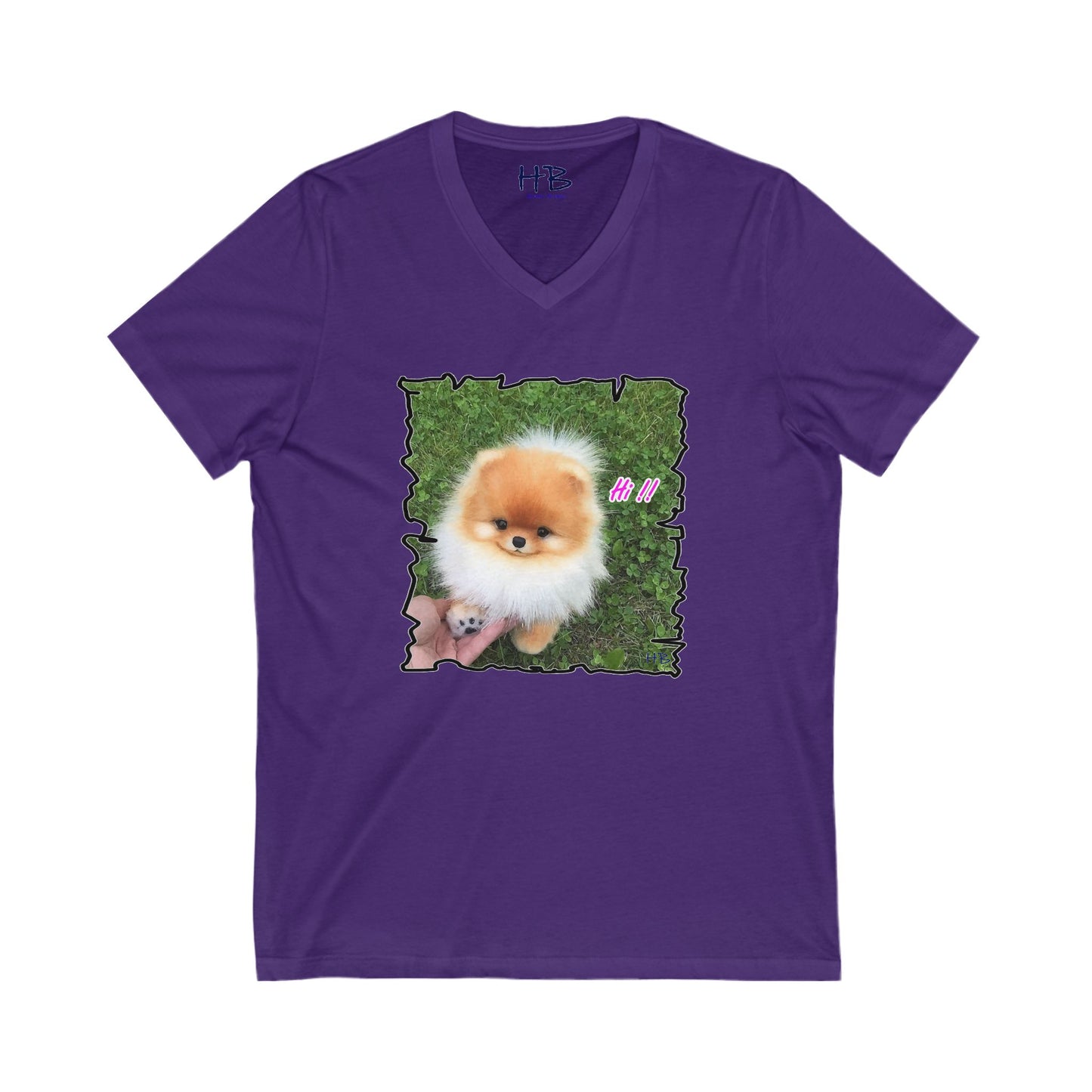 "Hi !!" Tiny adorable Bichon Maltese  (Unisex Jersey Short Sleeve V-neck - Comfortable Everyday Wear)
