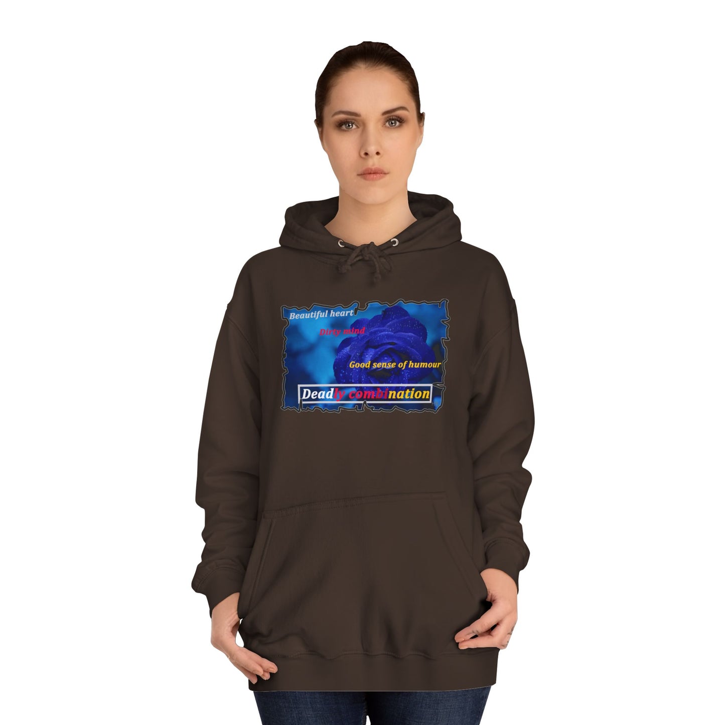 Sophisticated Edge Deadly Combo Elegance meets Attitude using Dark Blue Rose (Hoodie - Cozy and Durable)