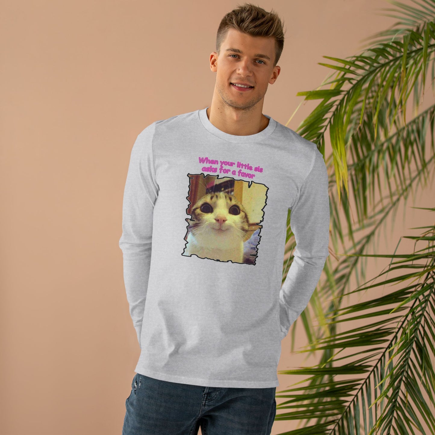 Adorable cat soft eyes like little sister asking for a favor (Men's Base Longsleeve Tee - All-Season Wear)