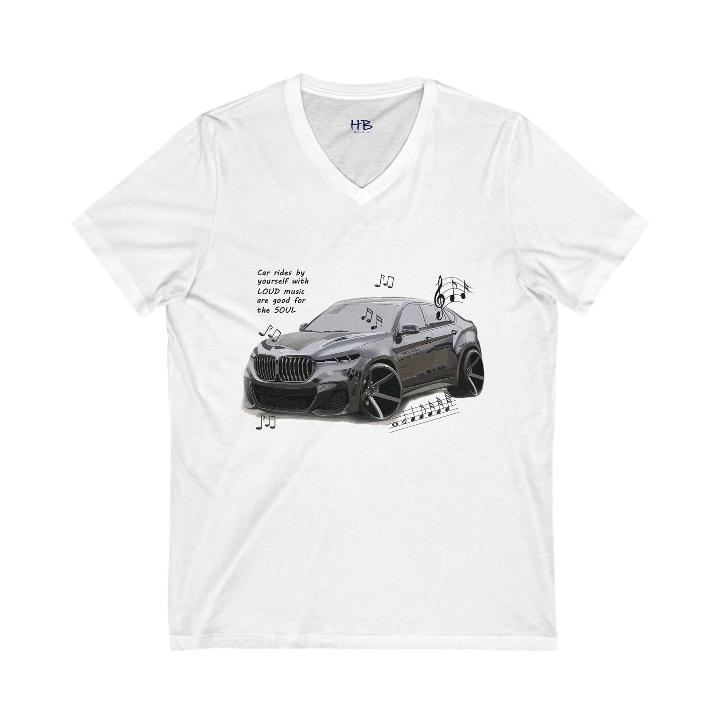 Car rides by yourself with LOUD music is good for the soul. Serenity. WANNA JOIN???  (Unisex Jersey Short Sleeve V-neck - Comfortable Everyday Wear)