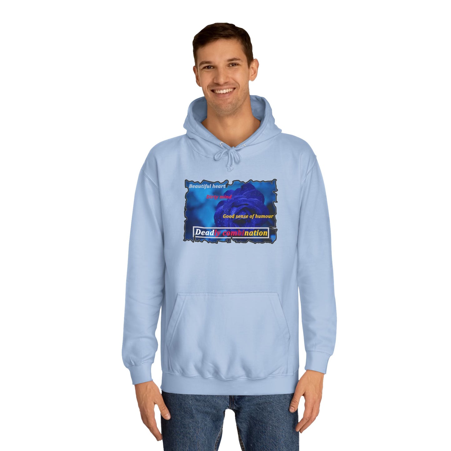Sophisticated Edge Deadly Combo Elegance meets Attitude using Dark Blue Rose (Hoodie - Cozy and Durable)