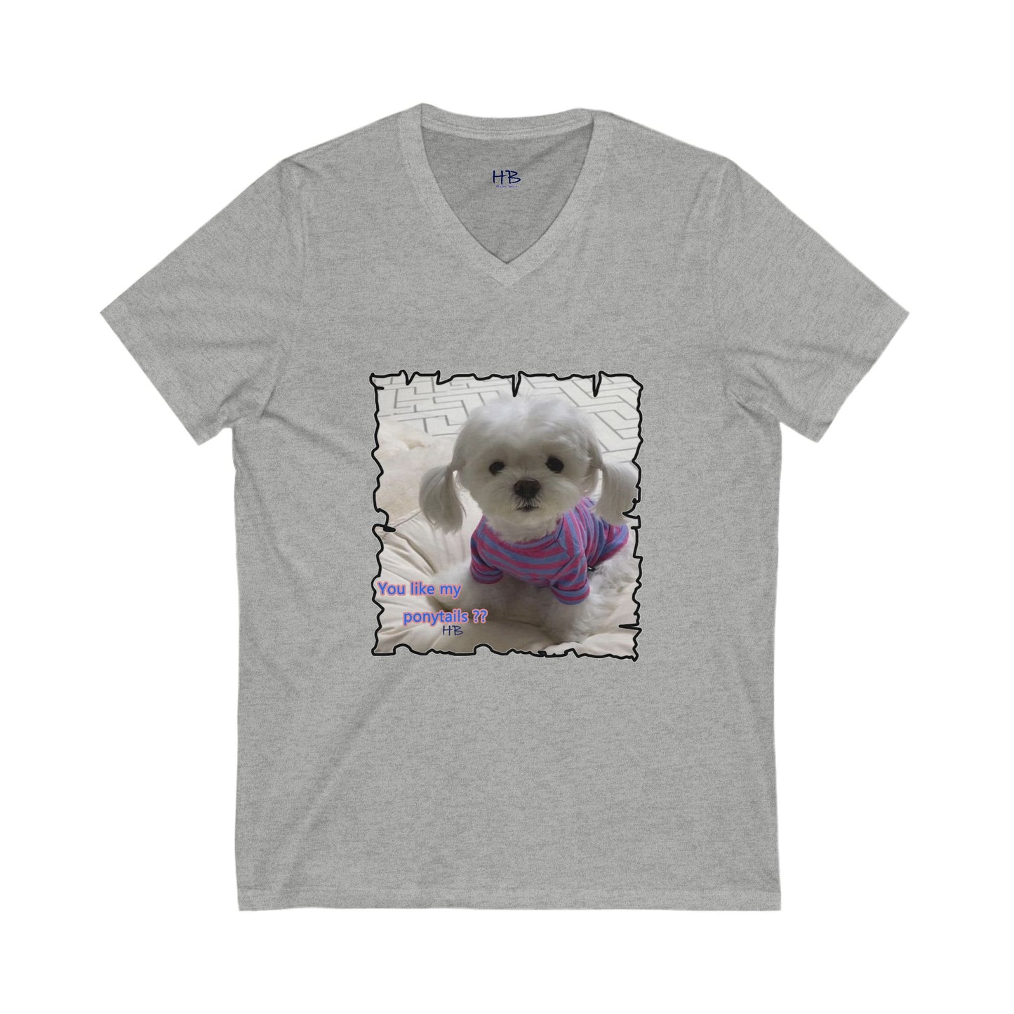 Bichon Maltese extra cute ponytails (Unisex Jersey Short Sleeve V-neck - Comfortable Everyday Wear)
