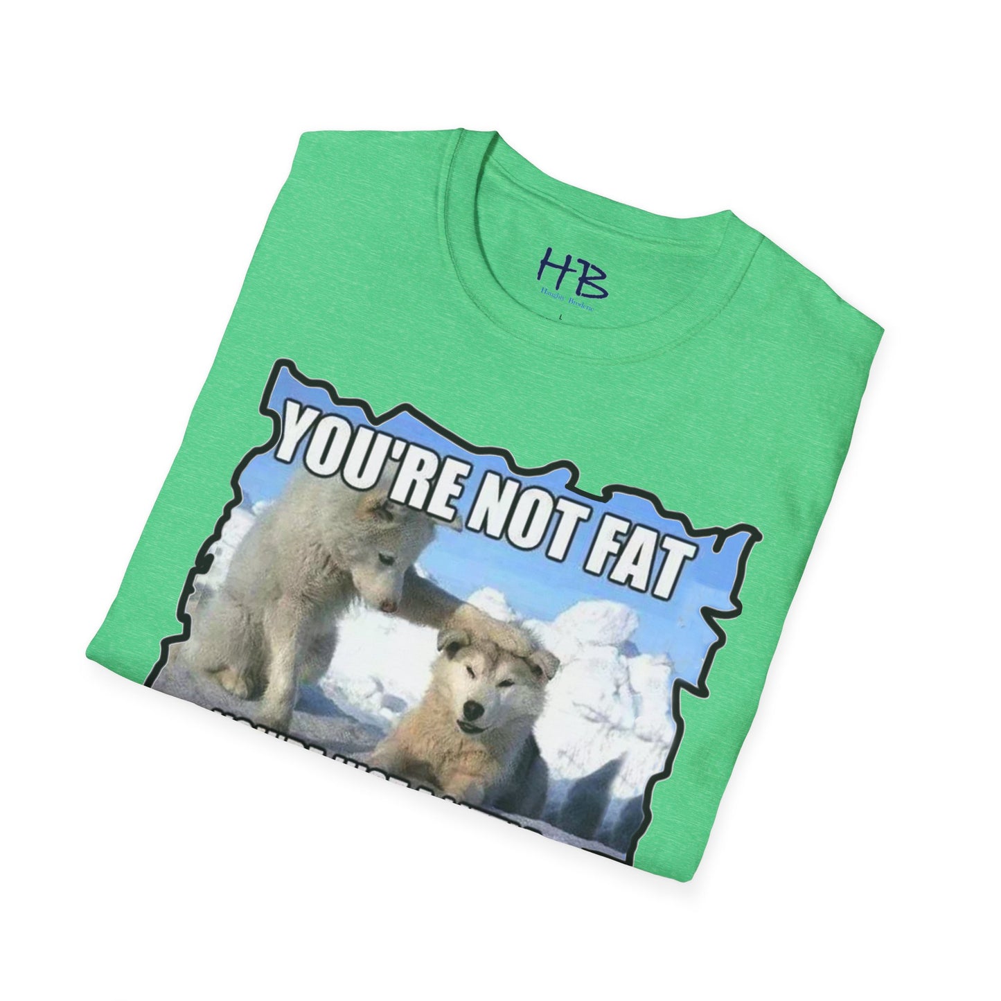 Two chubby husky dogs comforting each other about being husky