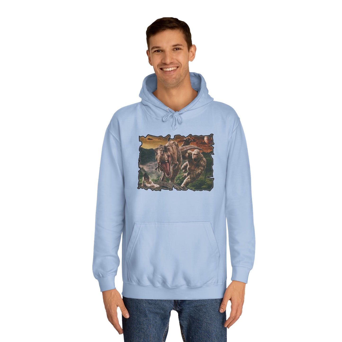 Get Yours Now -- Gorilla vs T-Rex saving woman in distress  (Hoodie - Cozy and Durable)