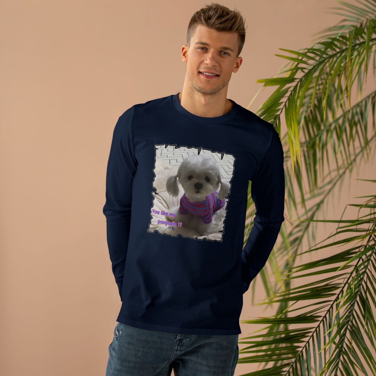 Bichon Maltese extra cute ponytails (Men's Base Longsleeve Tee - All-Season Wear)
