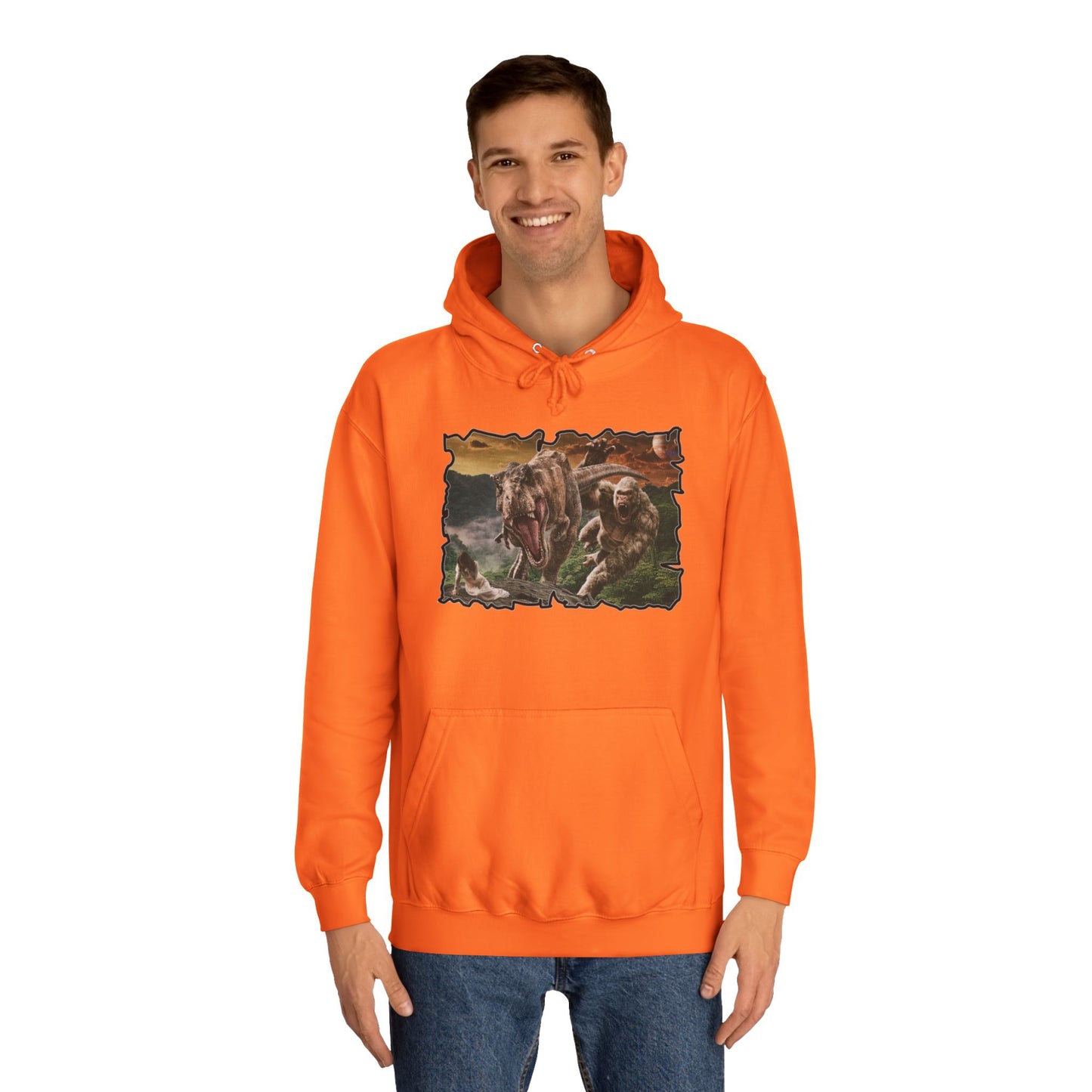 Get Yours Now -- Gorilla vs T-Rex saving woman in distress  (Hoodie - Cozy and Durable)
