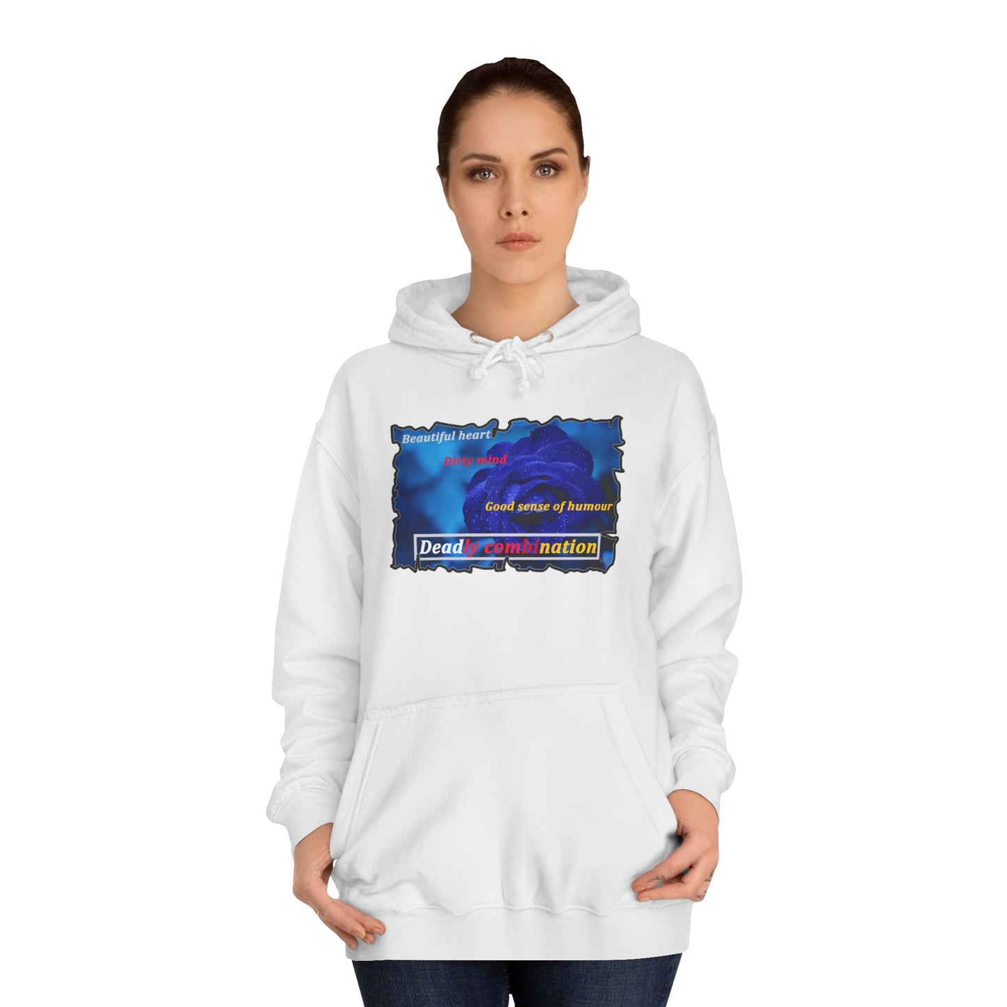 Sophisticated Edge Deadly Combo Elegance meets Attitude using Dark Blue Rose (Hoodie - Cozy and Durable)