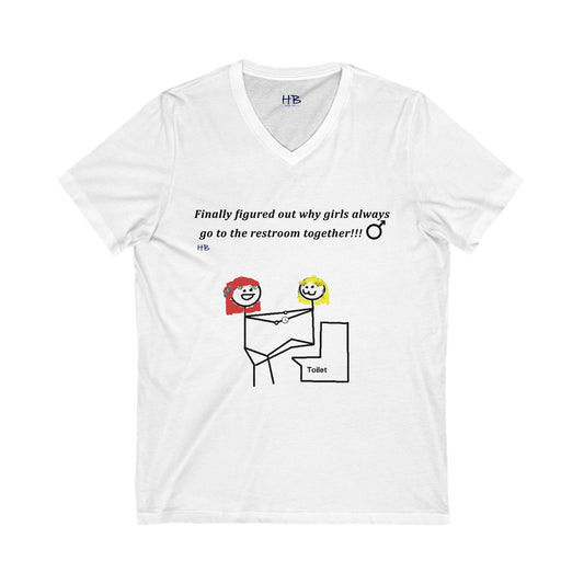 Humorous Restroom Companions Revelations (Unisex Jersey Short Sleeve V-neck - Comfortable Everyday Wear)