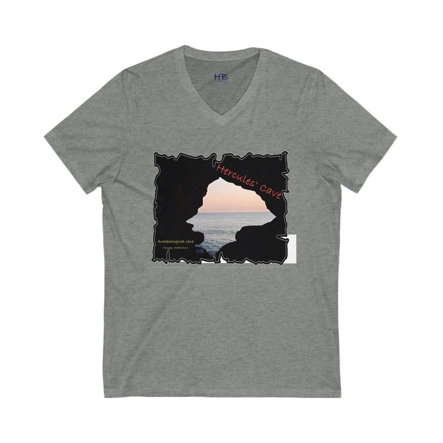 Tanger's Treasure Hercules' Cave Sunset (Unisex Jersey Short Sleeve V-neck - Comfortable Everyday Wear)