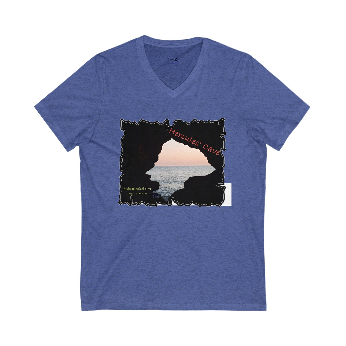 Tanger's Treasure Hercules' Cave Sunset (Unisex Jersey Short Sleeve V-neck - Comfortable Everyday Wear)