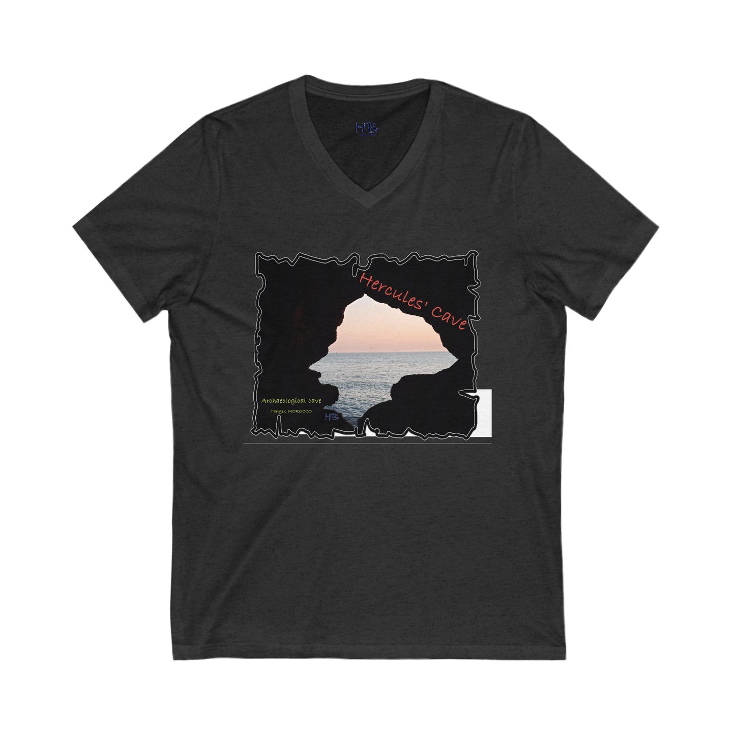 Tanger's Treasure Hercules' Cave Sunset (Unisex Jersey Short Sleeve V-neck - Comfortable Everyday Wear)