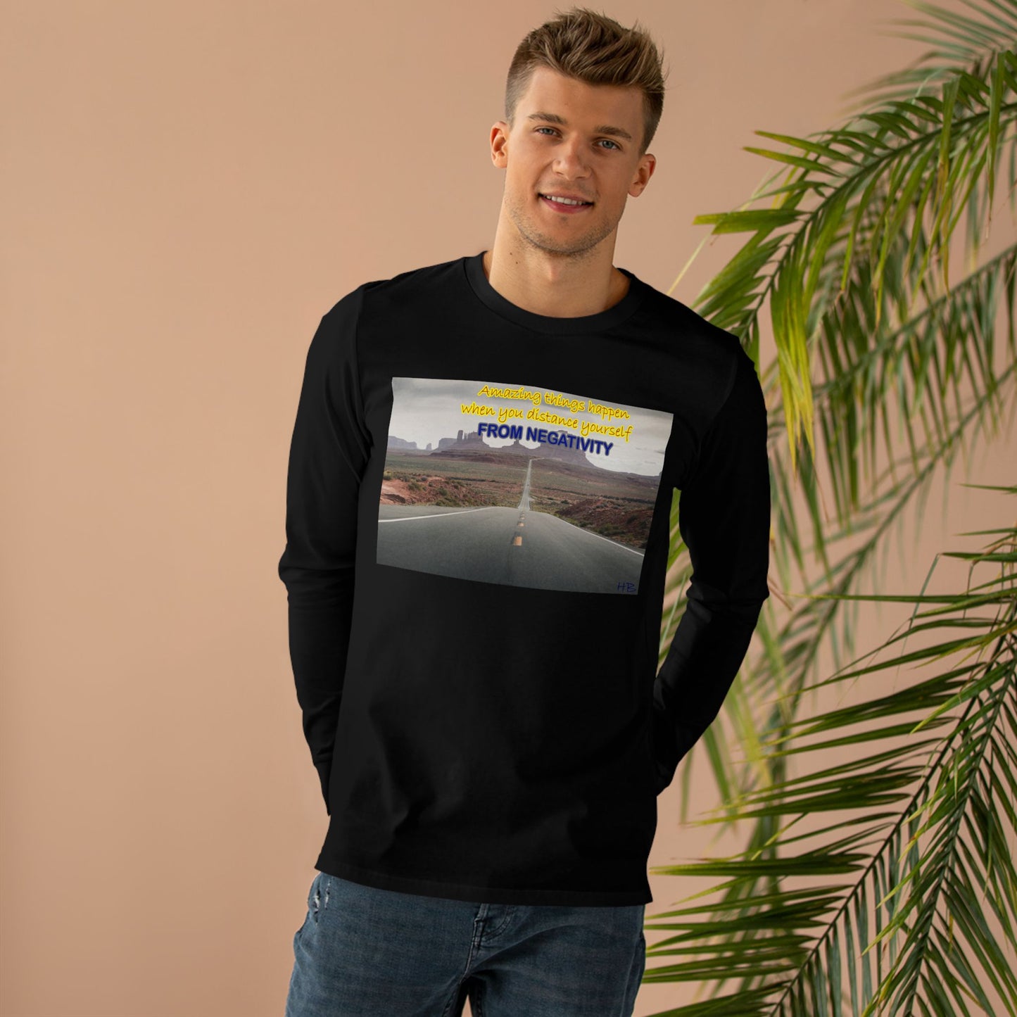 Amazing Things Happen when Distancing from Negativity (Men's Base Longsleeve Tee - All-Season Wear)