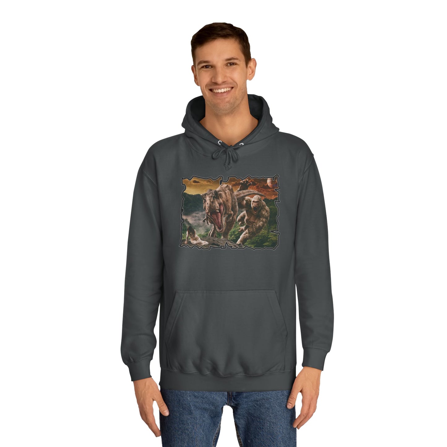 Get Yours Now -- Gorilla vs T-Rex saving woman in distress  (Hoodie - Cozy and Durable)