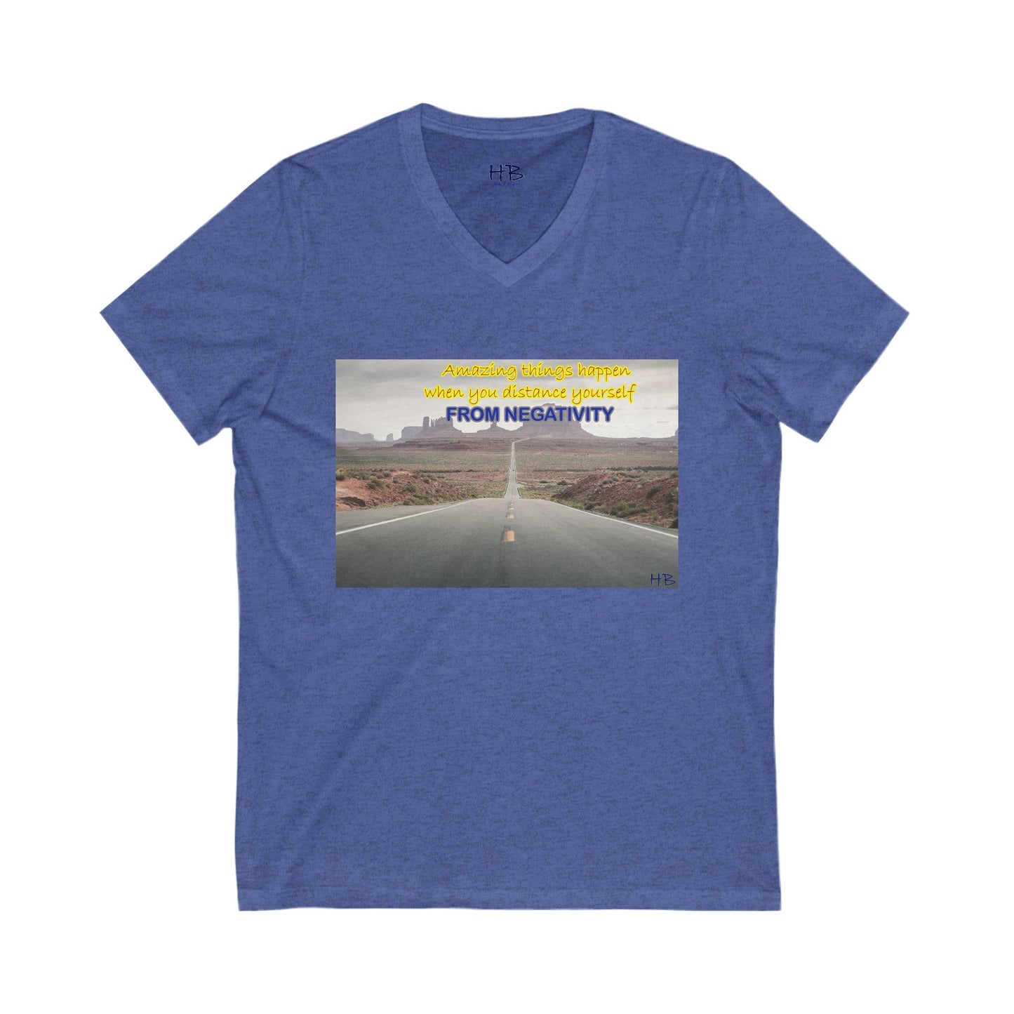 Amazing Things Happen when Distancing from Negativity (Unisex Jersey Short Sleeve V-neck - Comfortable Everyday Wear)