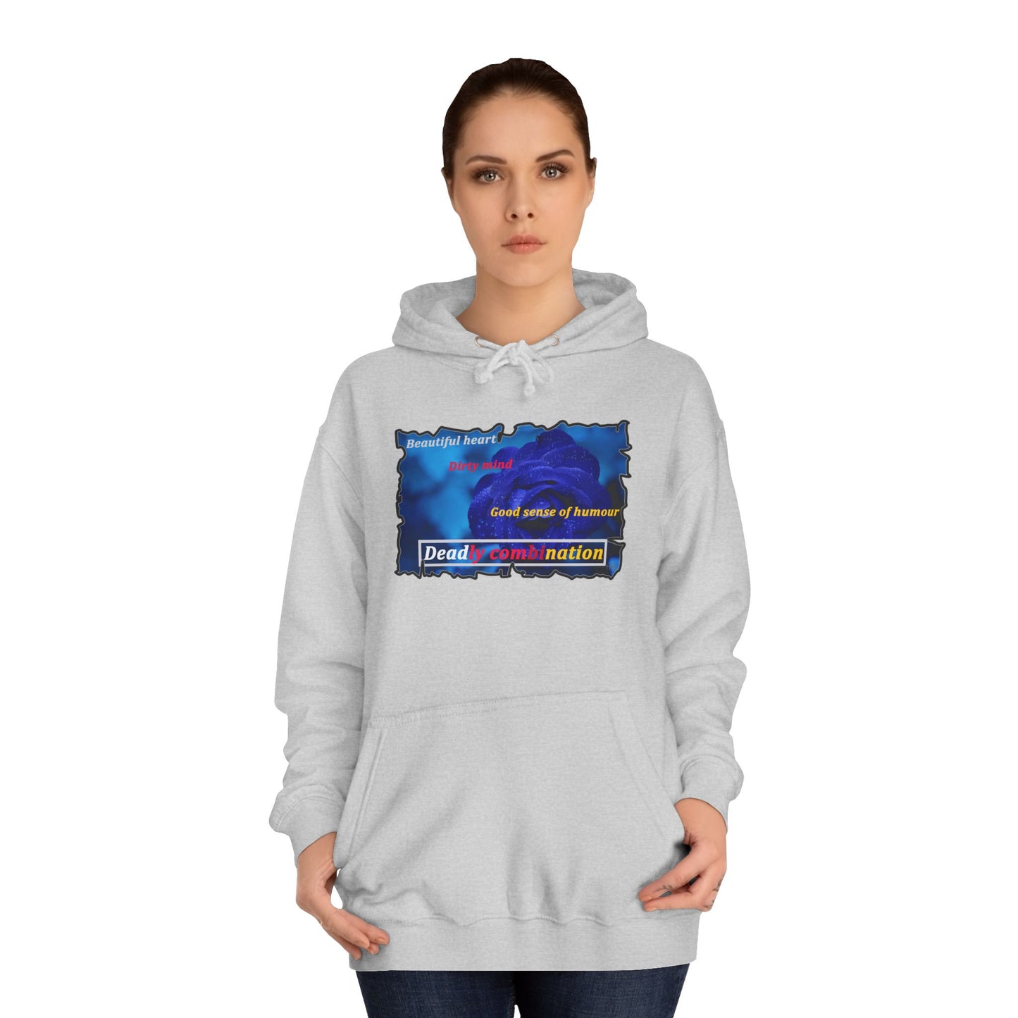 Sophisticated Edge Deadly Combo Elegance meets Attitude using Dark Blue Rose (Hoodie - Cozy and Durable)