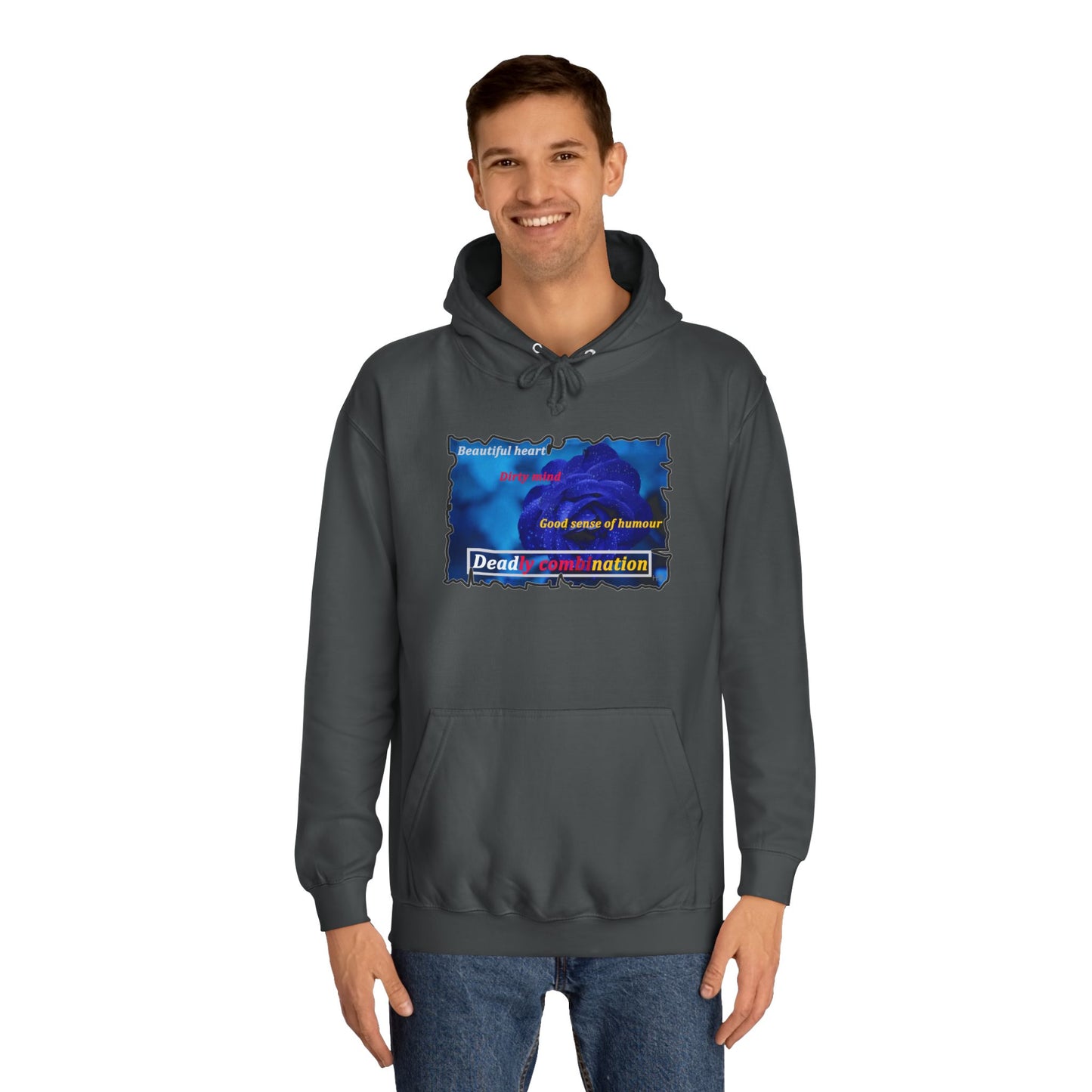 Sophisticated Edge Deadly Combo Elegance meets Attitude using Dark Blue Rose (Hoodie - Cozy and Durable)