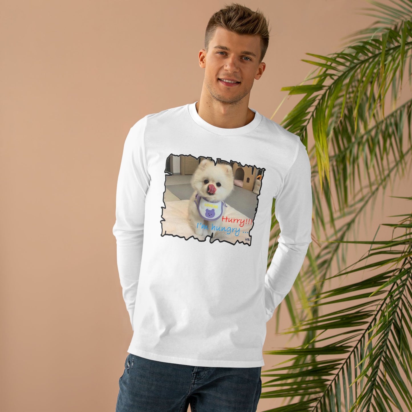 Bichon Maltese "Hurry, I'm hungry!!!"  (Men's Base Longsleeve Tee - All-Season Wear)