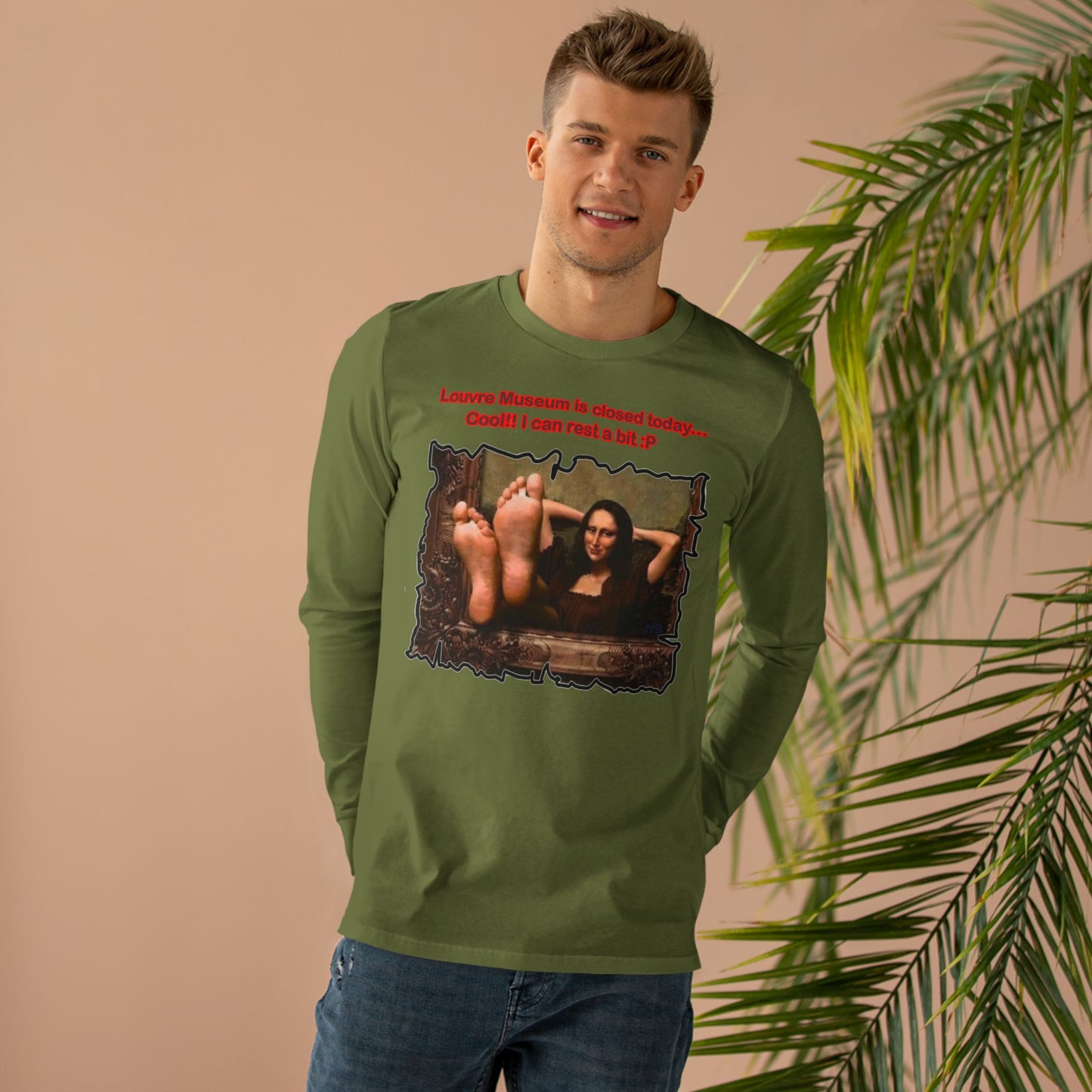 Get Yours Now -- Mischievous Playful Mona Lisa (Men's Base Longsleeve Tee - All-Season Wear)