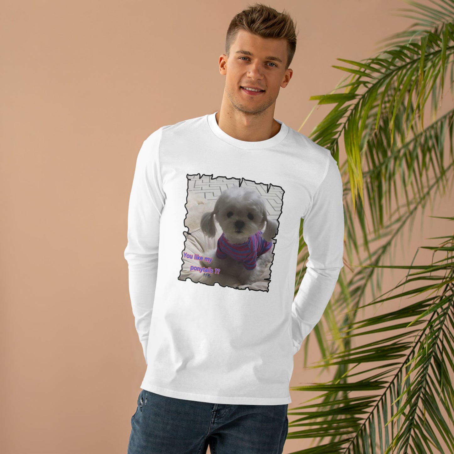 Bichon Maltese extra cute ponytails (Men's Base Longsleeve Tee - All-Season Wear)