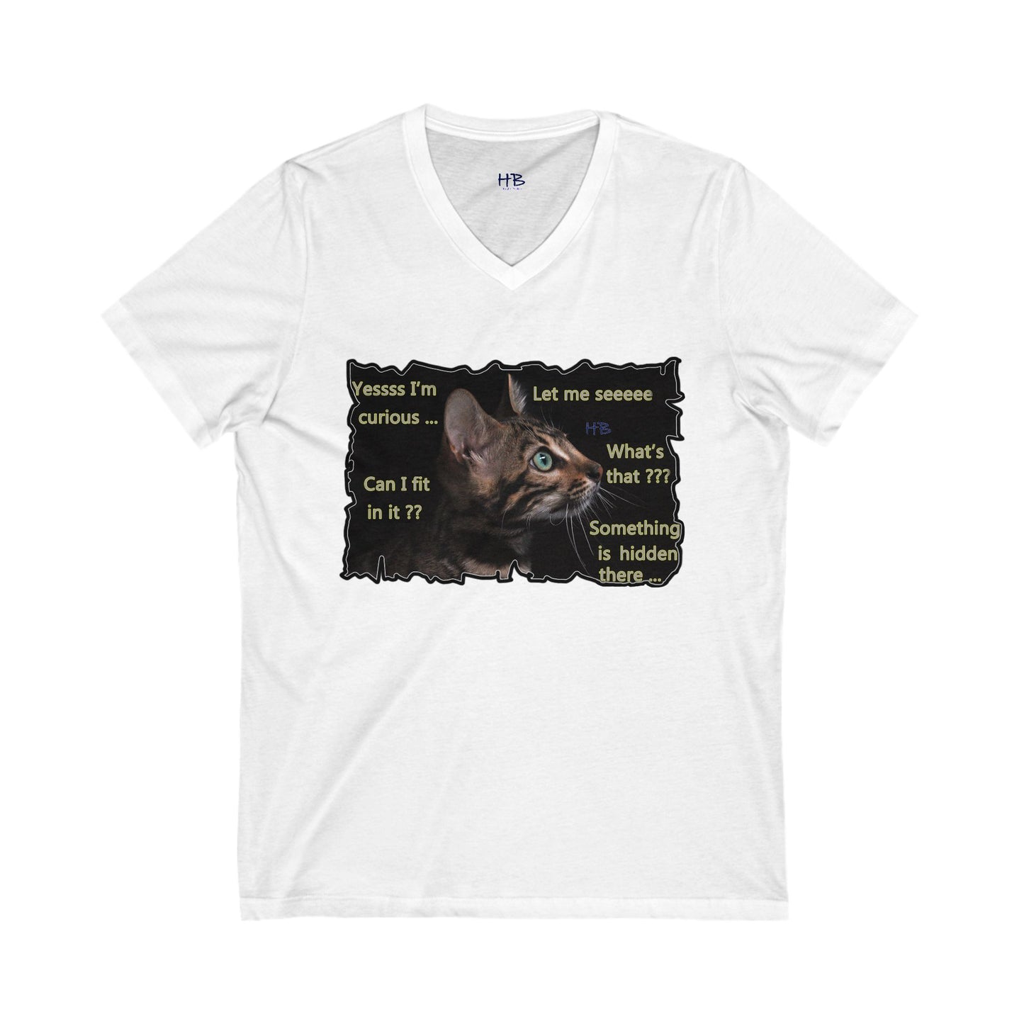 Kitten curiosity and care free (Unisex Jersey Short Sleeve V-neck - Comfortable Everyday Wear)