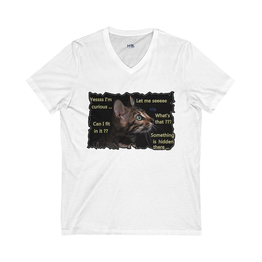 Kitten curiosity and care free (Unisex Jersey Short Sleeve V-neck - Comfortable Everyday Wear)
