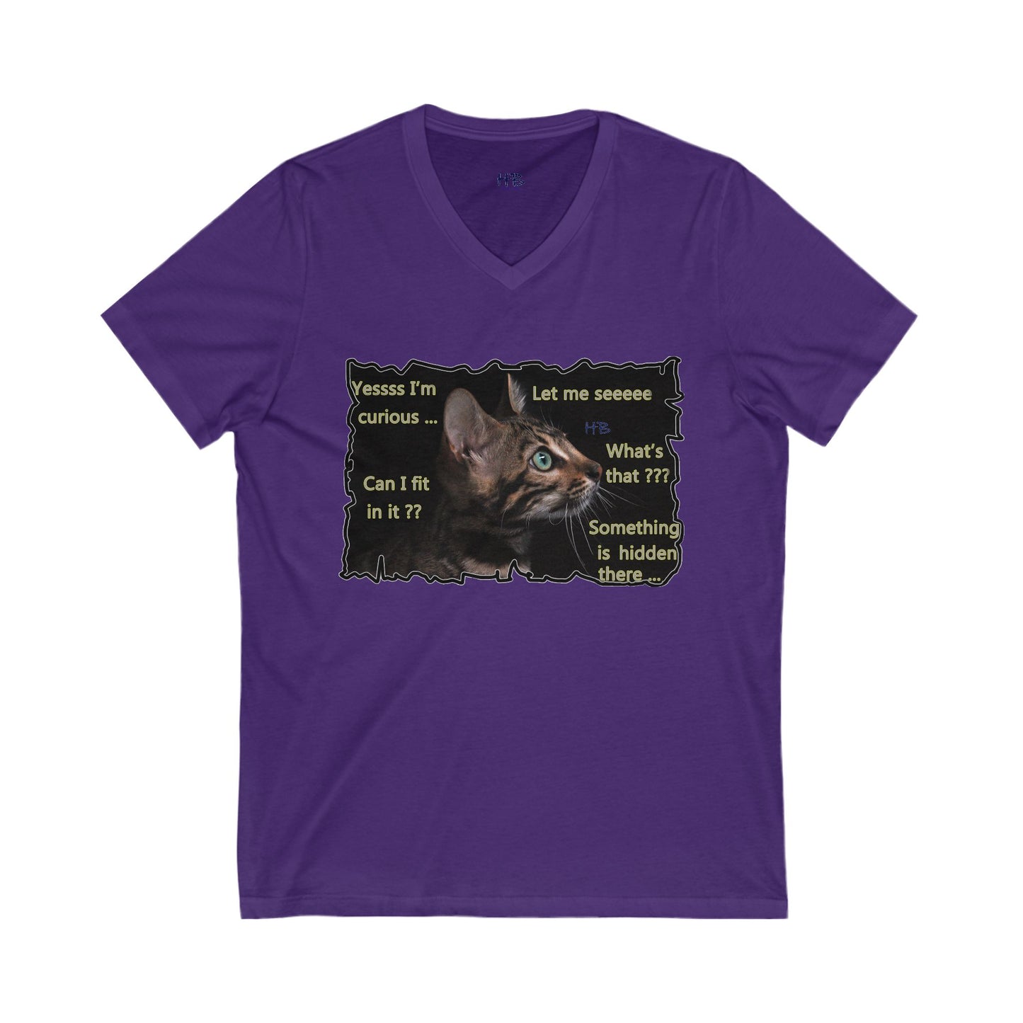 Kitten curiosity and care free (Unisex Jersey Short Sleeve V-neck - Comfortable Everyday Wear)