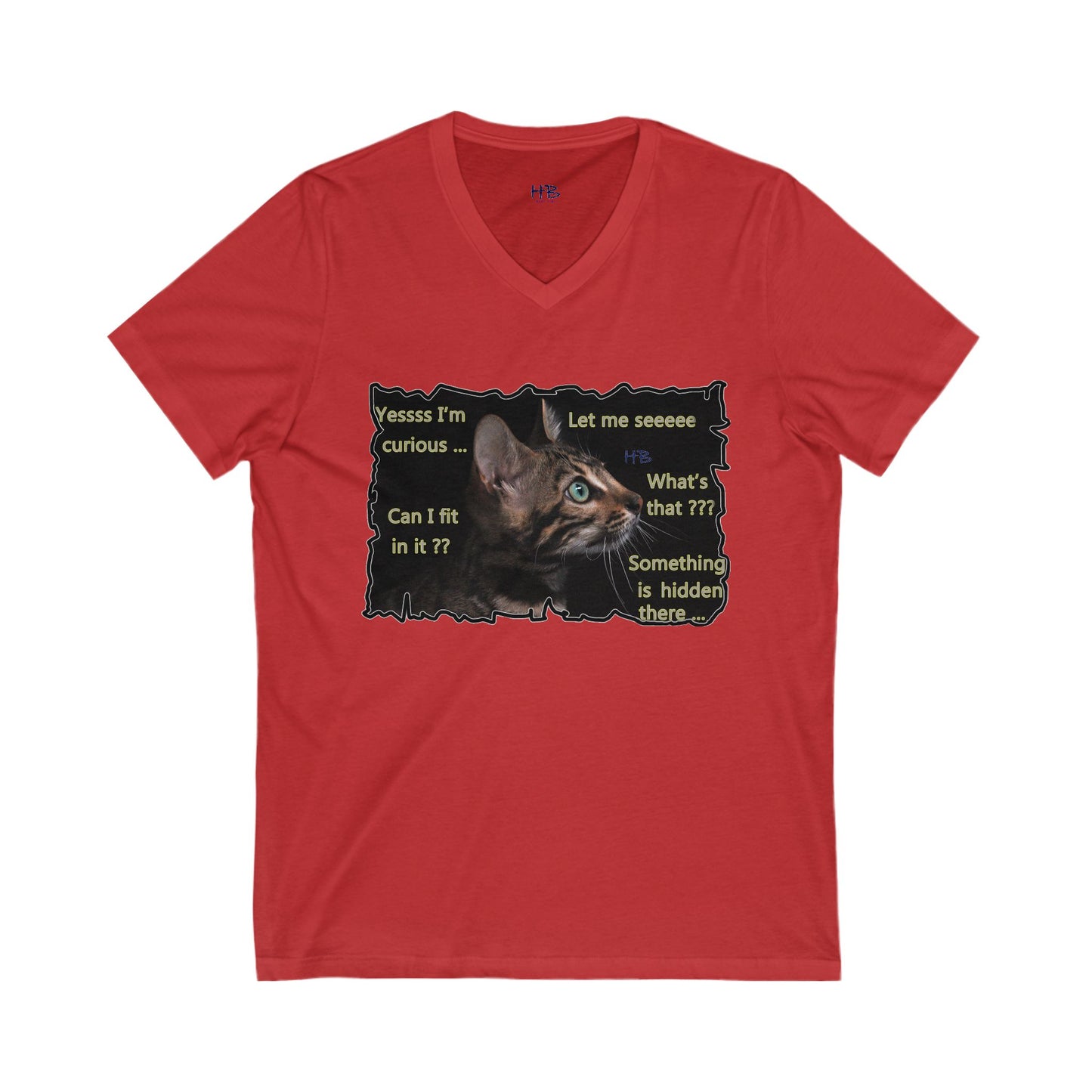 Kitten curiosity and care free (Unisex Jersey Short Sleeve V-neck - Comfortable Everyday Wear)