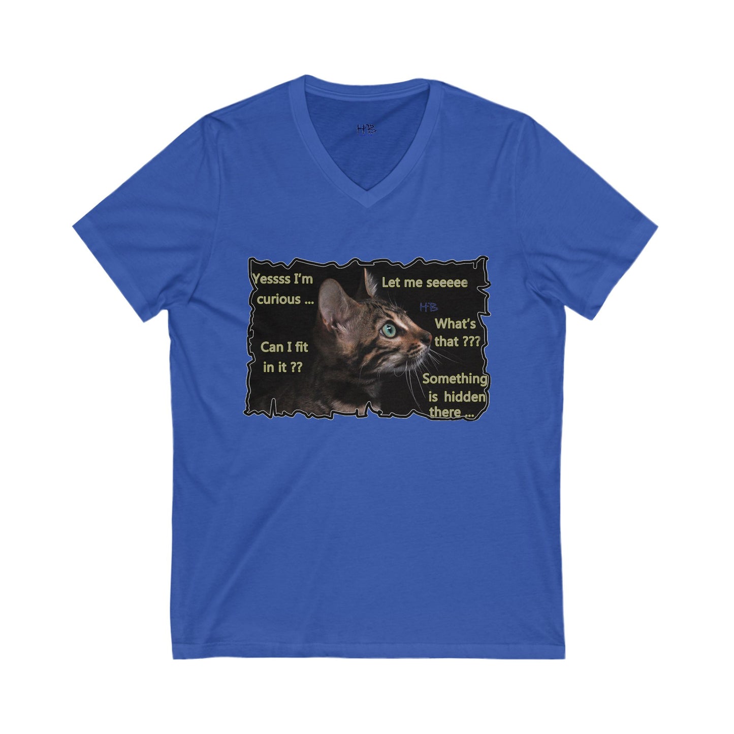 Kitten curiosity and care free (Unisex Jersey Short Sleeve V-neck - Comfortable Everyday Wear)