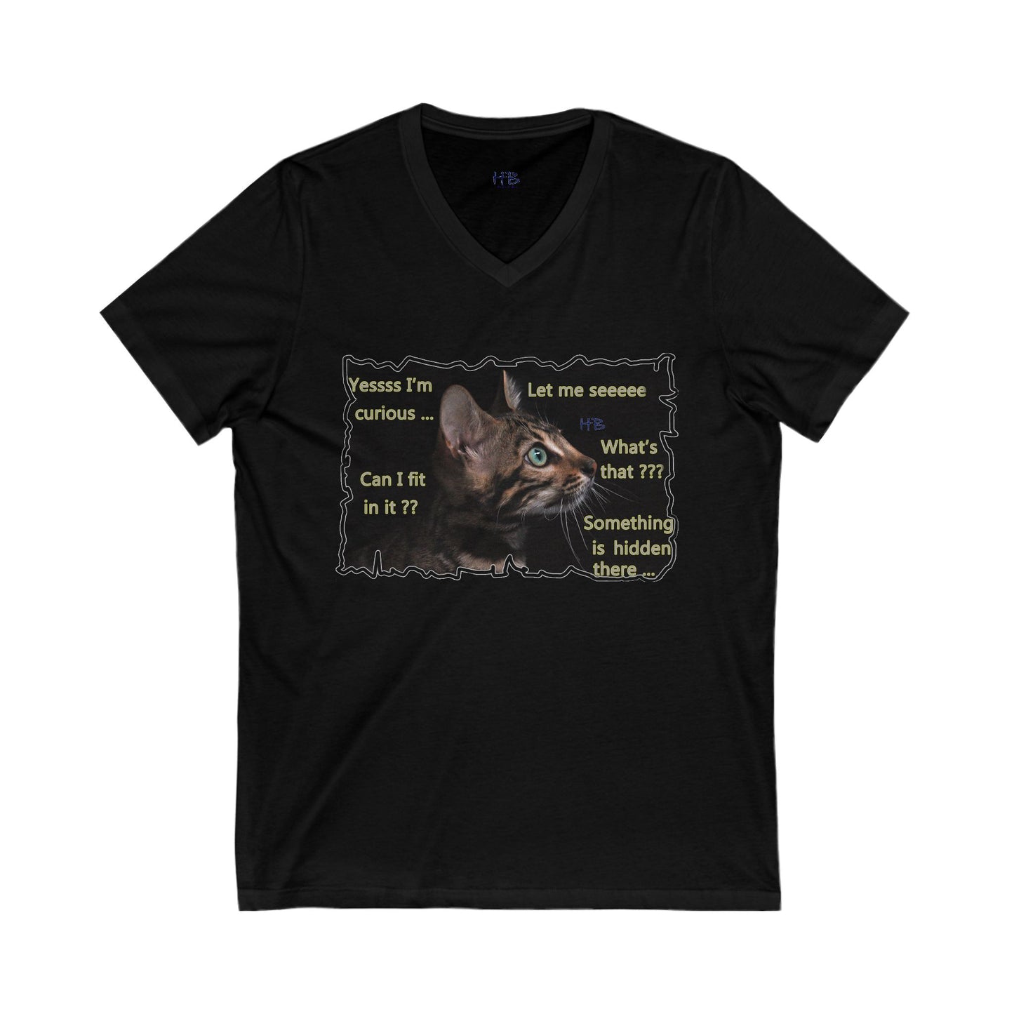 Kitten curiosity and care free (Unisex Jersey Short Sleeve V-neck - Comfortable Everyday Wear)