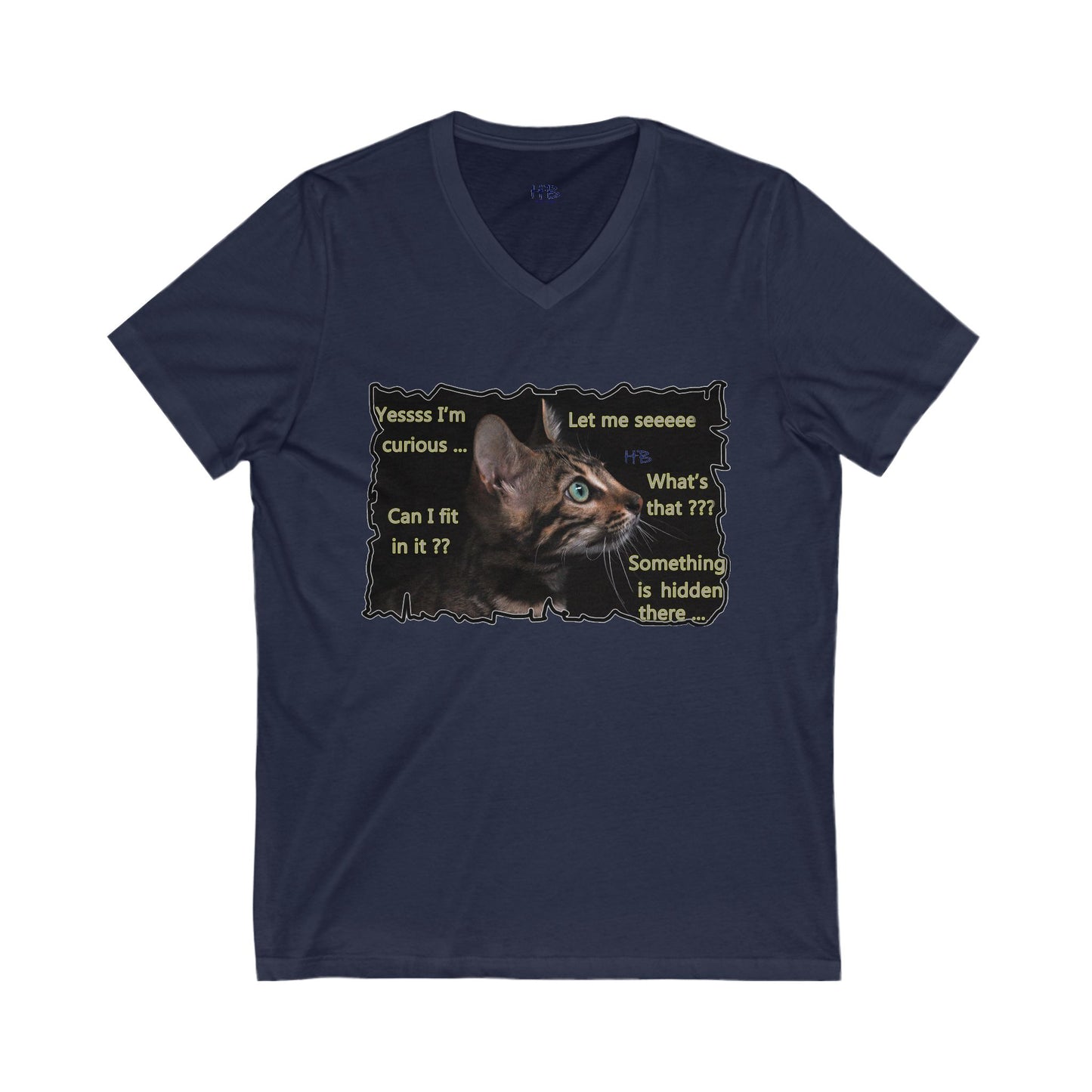 Kitten curiosity and care free (Unisex Jersey Short Sleeve V-neck - Comfortable Everyday Wear)