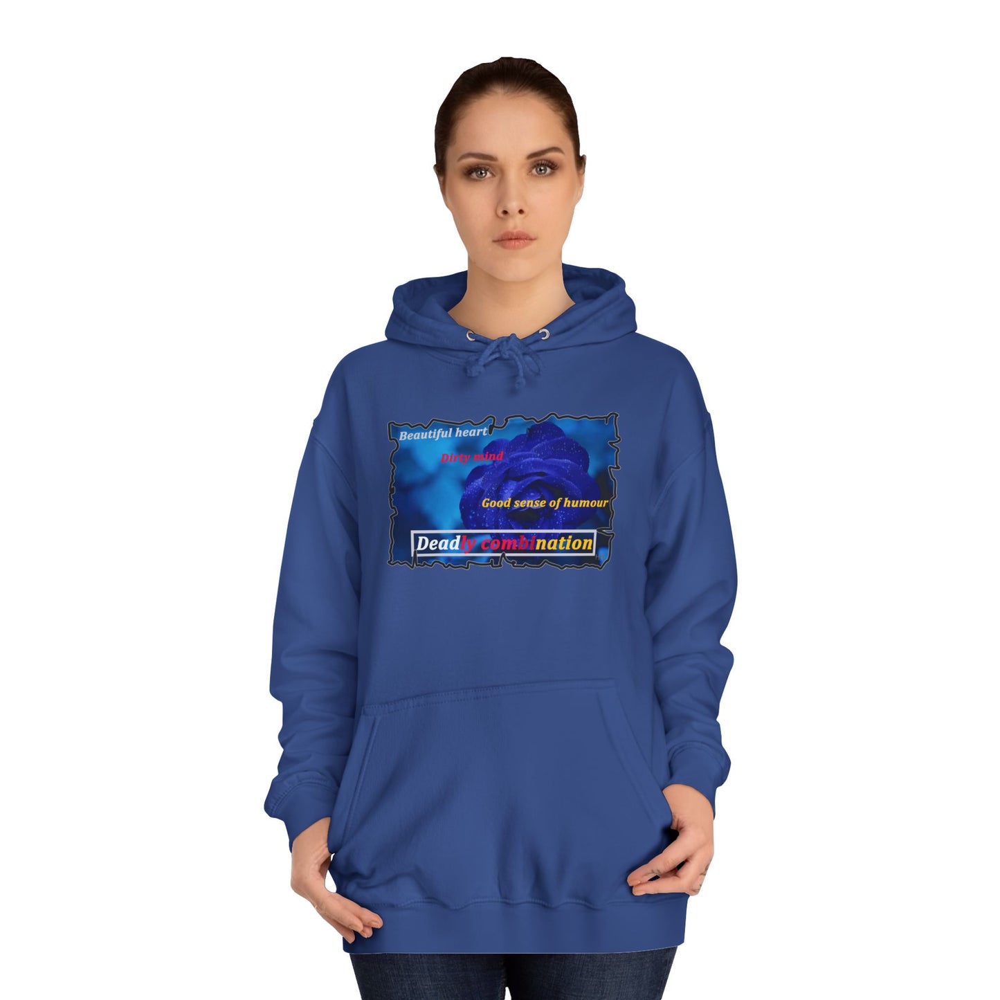 Sophisticated Edge Deadly Combo Elegance meets Attitude using Dark Blue Rose (Hoodie - Cozy and Durable)