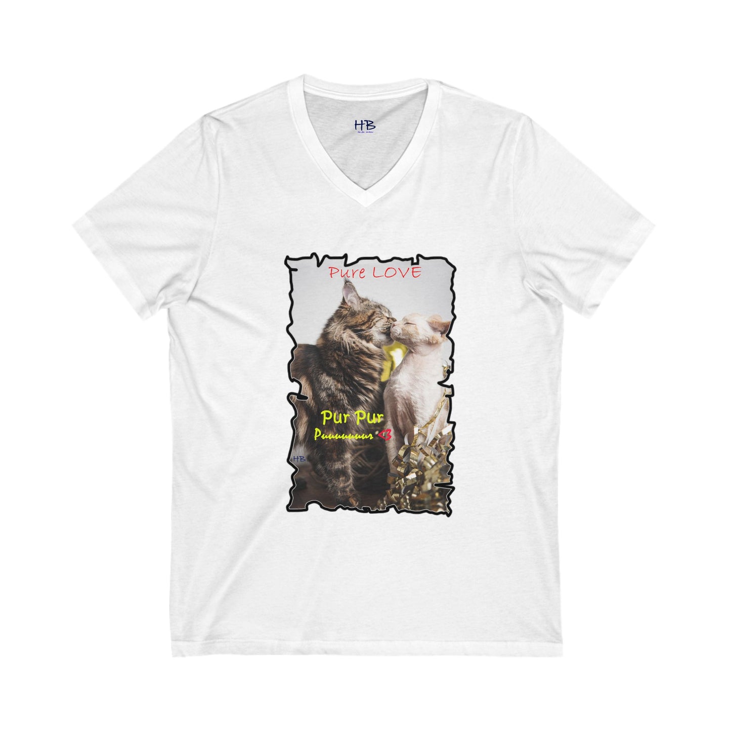 Pure LOVE Cats kissing (Unisex Jersey Short Sleeve V-neck - Comfortable Everyday Wear)