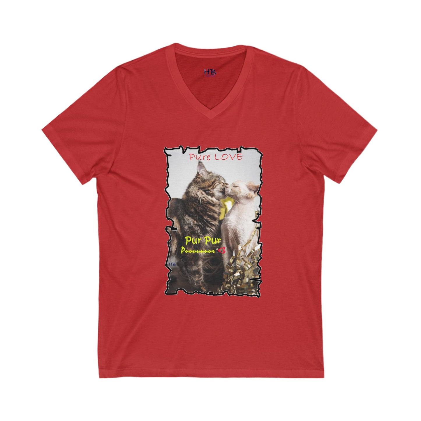 Pure LOVE Cats kissing (Unisex Jersey Short Sleeve V-neck - Comfortable Everyday Wear)