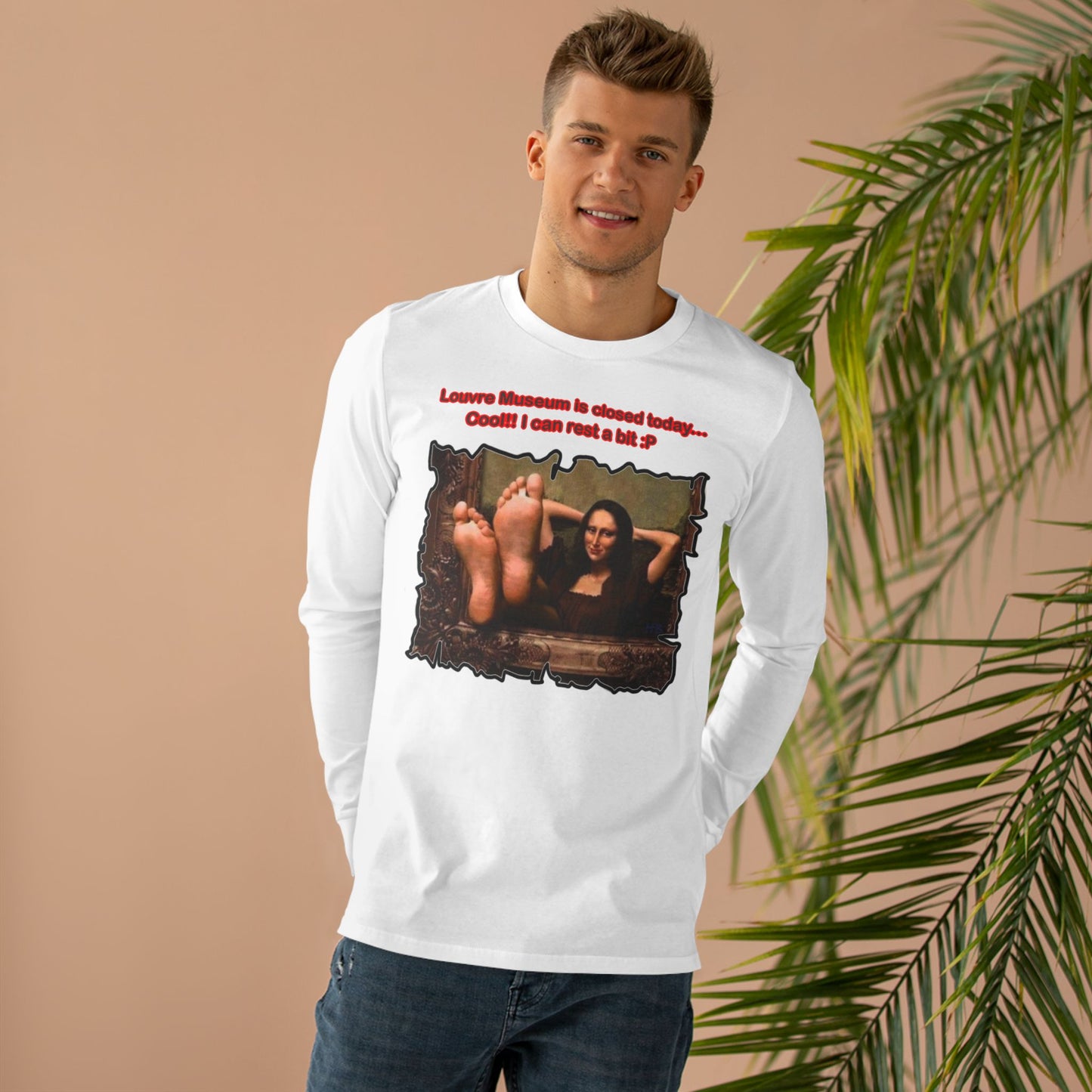 Get Yours Now -- Mischievous Playful Mona Lisa (Men's Base Longsleeve Tee - All-Season Wear)