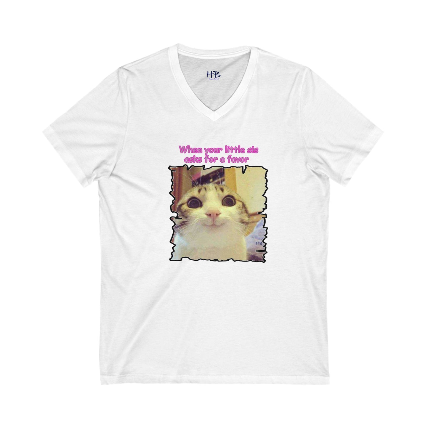 Adorable cat soft eyes like little sister asking for a favor (Unisex Jersey Short Sleeve V-neck - Comfortable Everyday Wear)