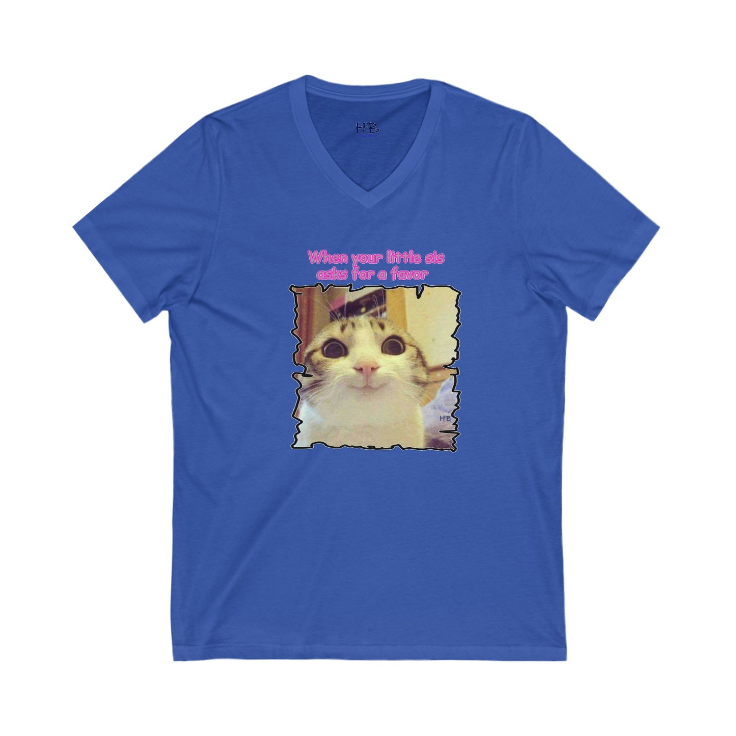 Adorable cat soft eyes like little sister asking for a favor (Unisex Jersey Short Sleeve V-neck - Comfortable Everyday Wear)