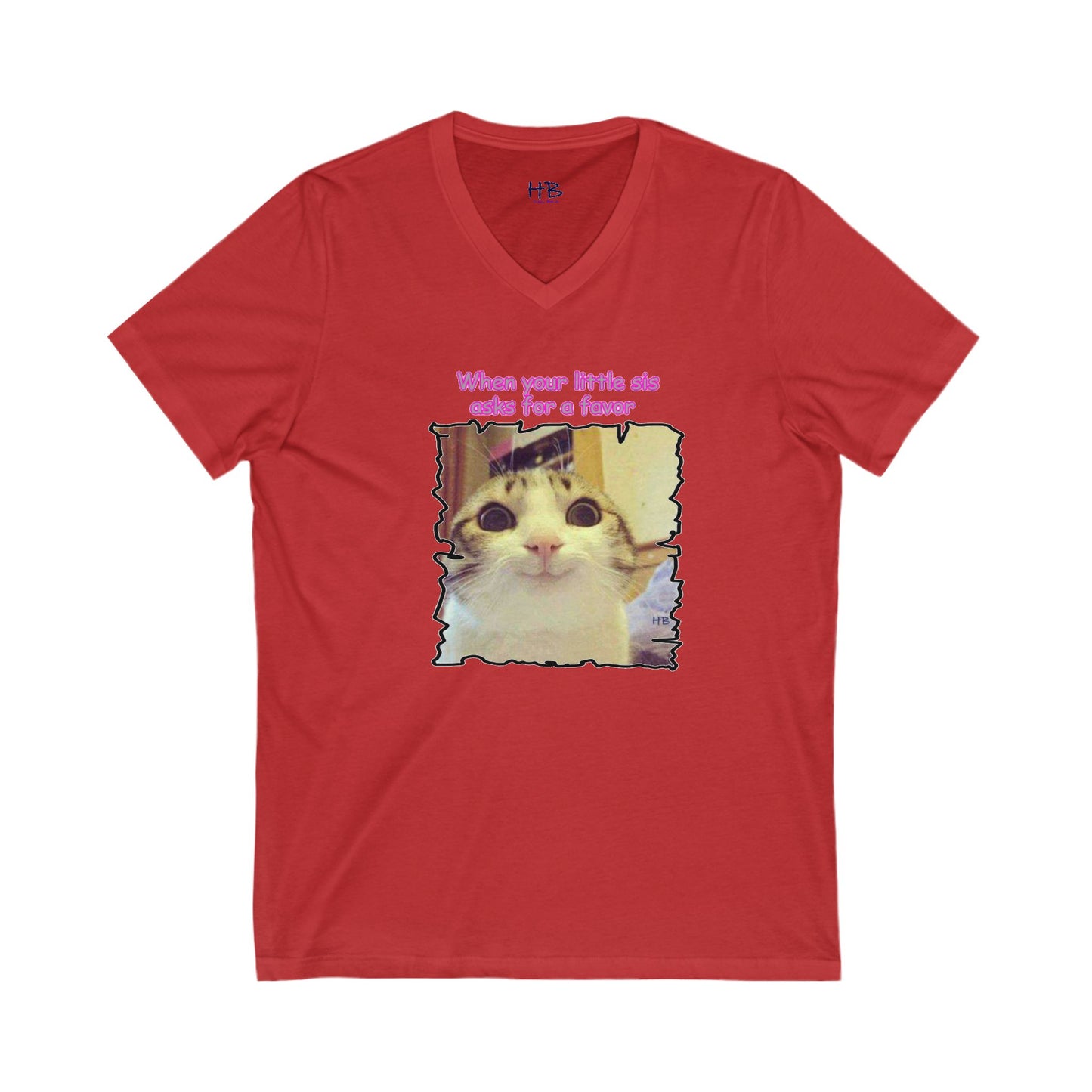 Adorable cat soft eyes like little sister asking for a favor (Unisex Jersey Short Sleeve V-neck - Comfortable Everyday Wear)