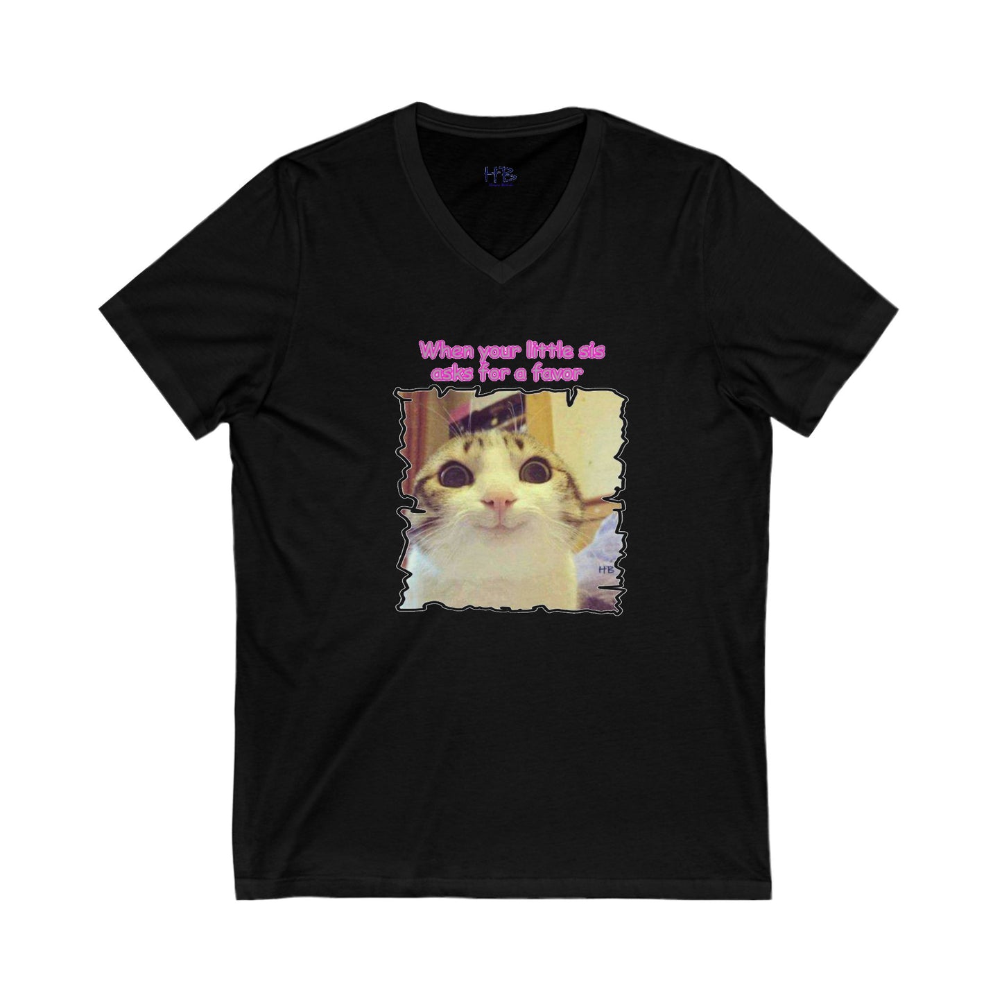 Adorable cat soft eyes like little sister asking for a favor (Unisex Jersey Short Sleeve V-neck - Comfortable Everyday Wear)