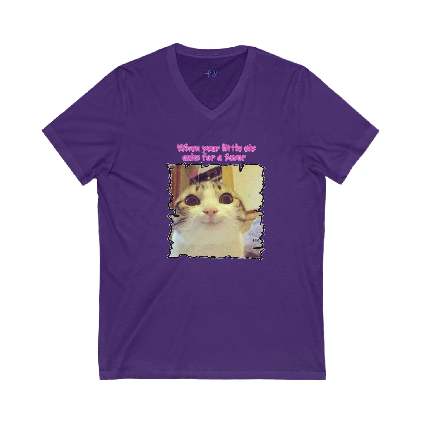 Adorable cat soft eyes like little sister asking for a favor (Unisex Jersey Short Sleeve V-neck - Comfortable Everyday Wear)