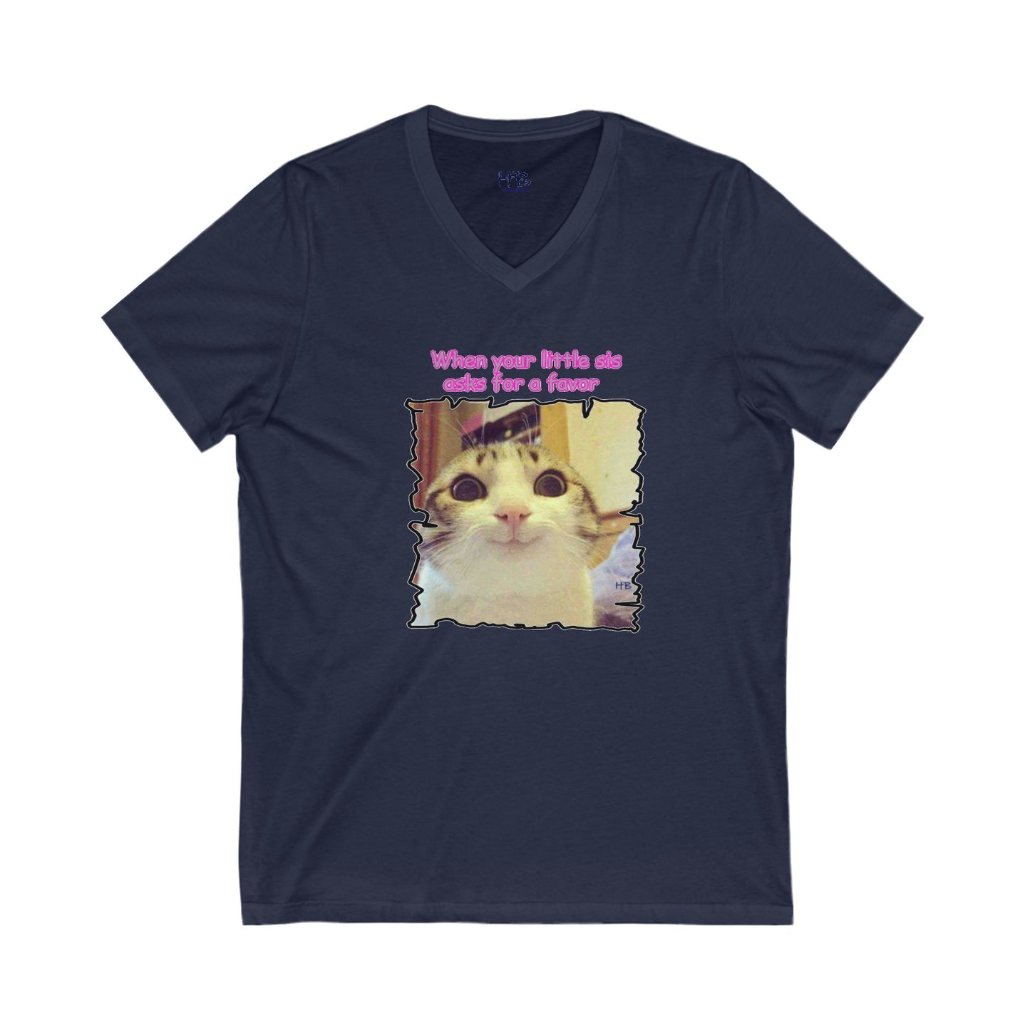Adorable cat soft eyes like little sister asking for a favor (Unisex Jersey Short Sleeve V-neck - Comfortable Everyday Wear)