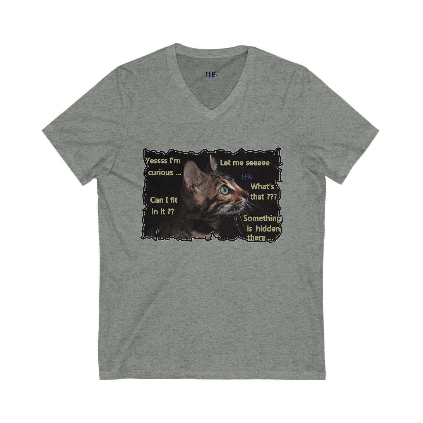 Kitten curiosity and care free (Unisex Jersey Short Sleeve V-neck - Comfortable Everyday Wear)
