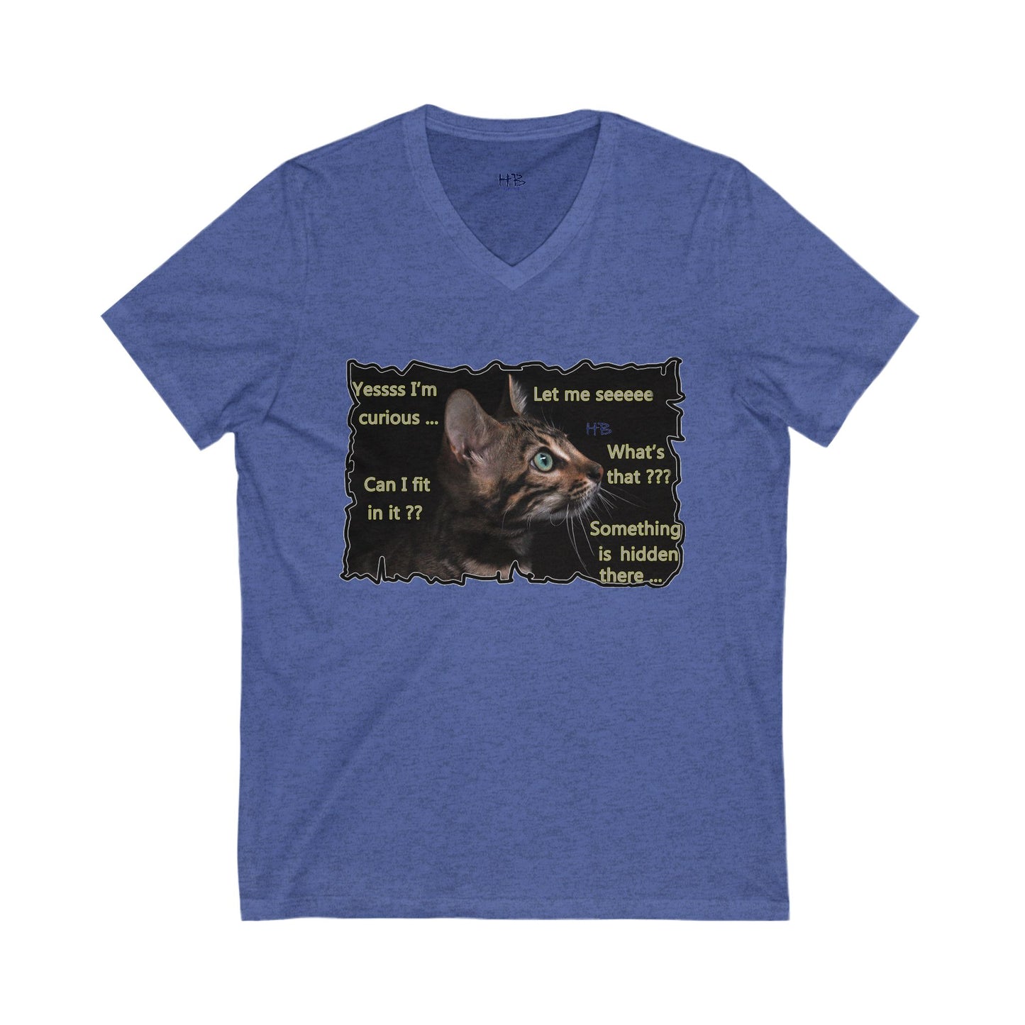 Kitten curiosity and care free (Unisex Jersey Short Sleeve V-neck - Comfortable Everyday Wear)