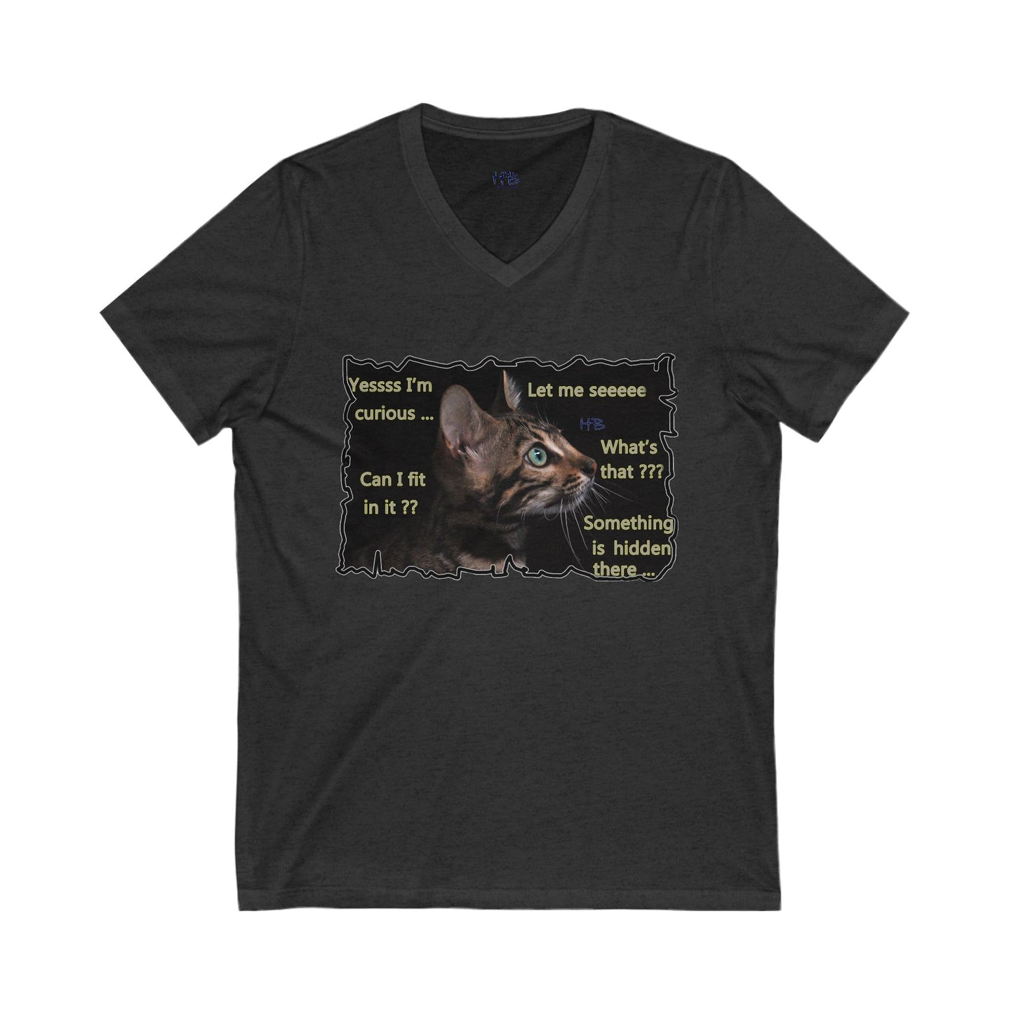 Kitten curiosity and care free (Unisex Jersey Short Sleeve V-neck - Comfortable Everyday Wear)